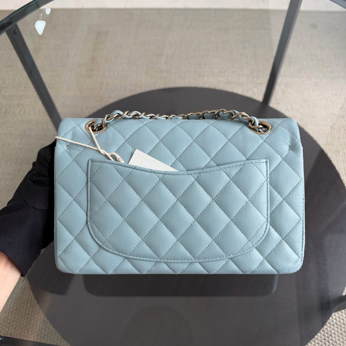 Chanel Classic Flap Small - Caviar 23CM Quilted Baby Blue Light Gold Hardware Microchip
