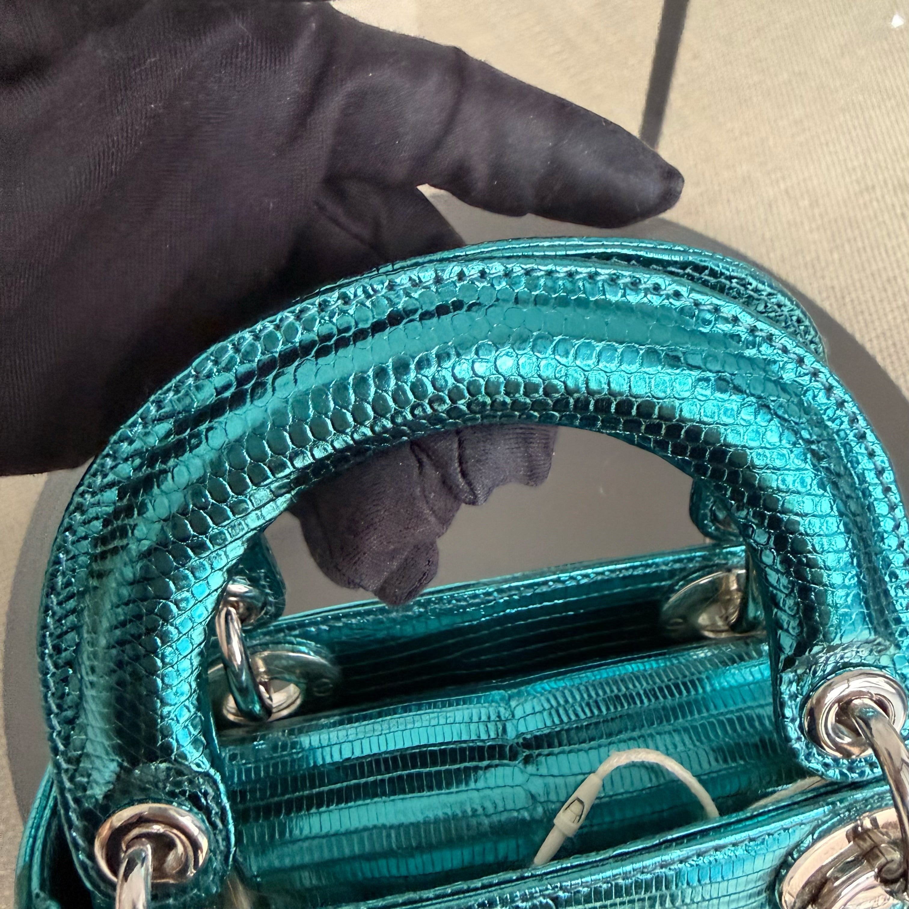 Dior Lady Mini - Exotic Lizard Green Silver Hardware