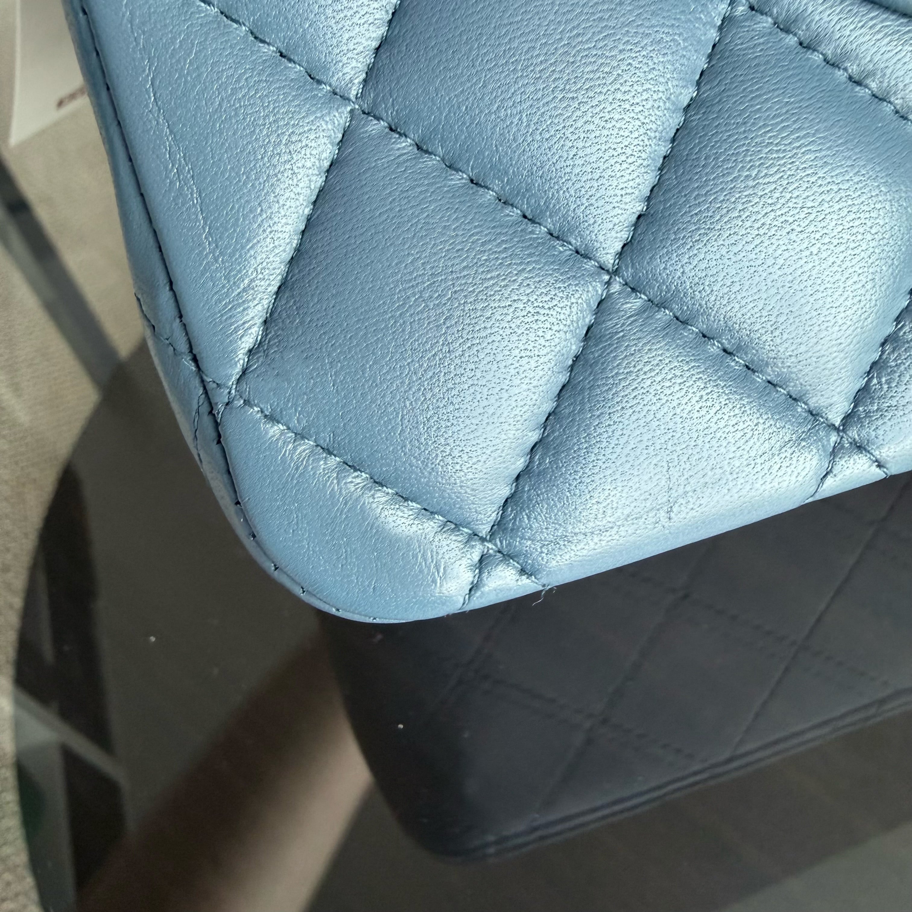 Chanel Classic Flap Medium - 25CM Quilted Lambskin Blue Silver Hardware Series 17