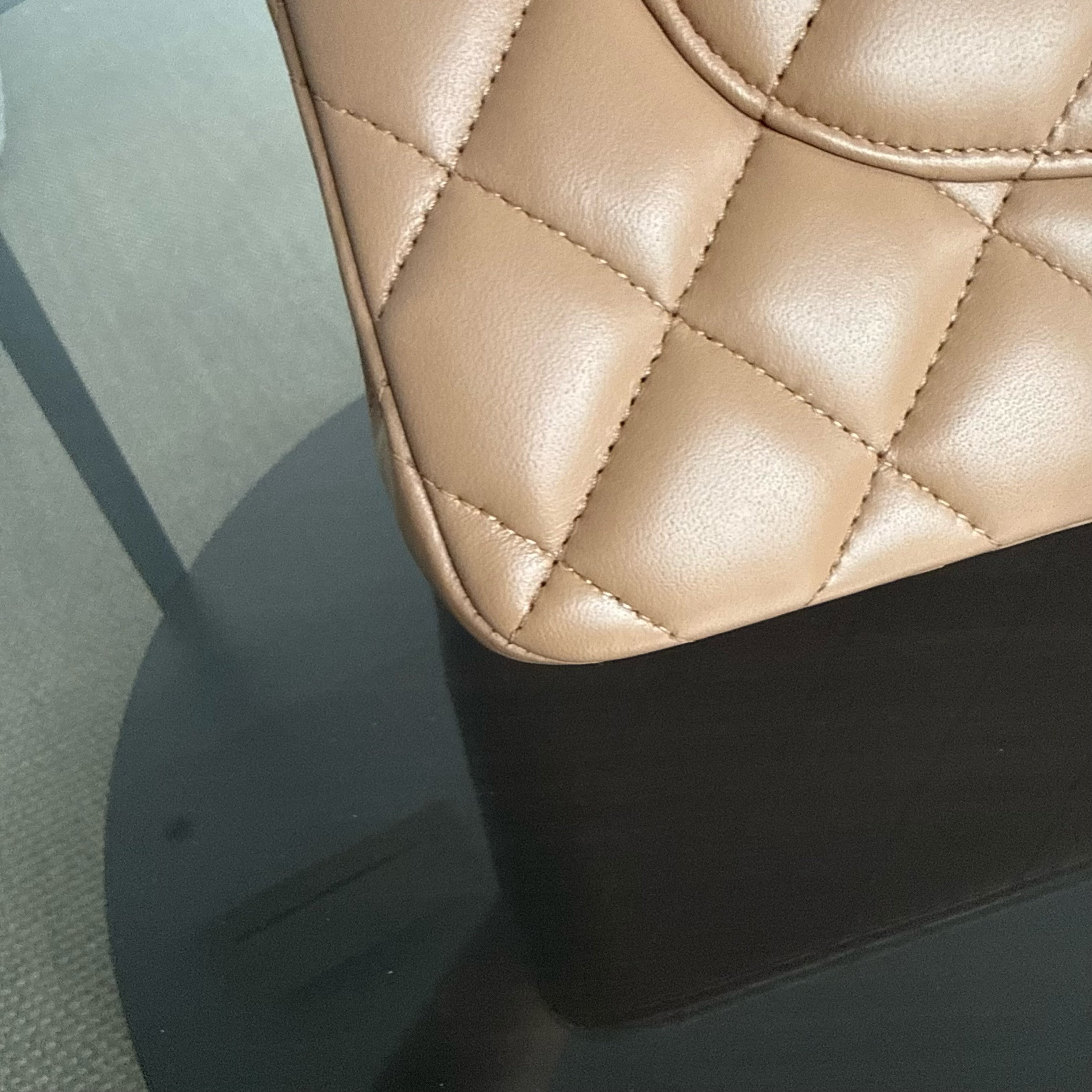Chanel Classic Flap Jumbo - Double Flap 30CM Quilted Lambskin Caramel Dark Beige Gold Hardware Series 18