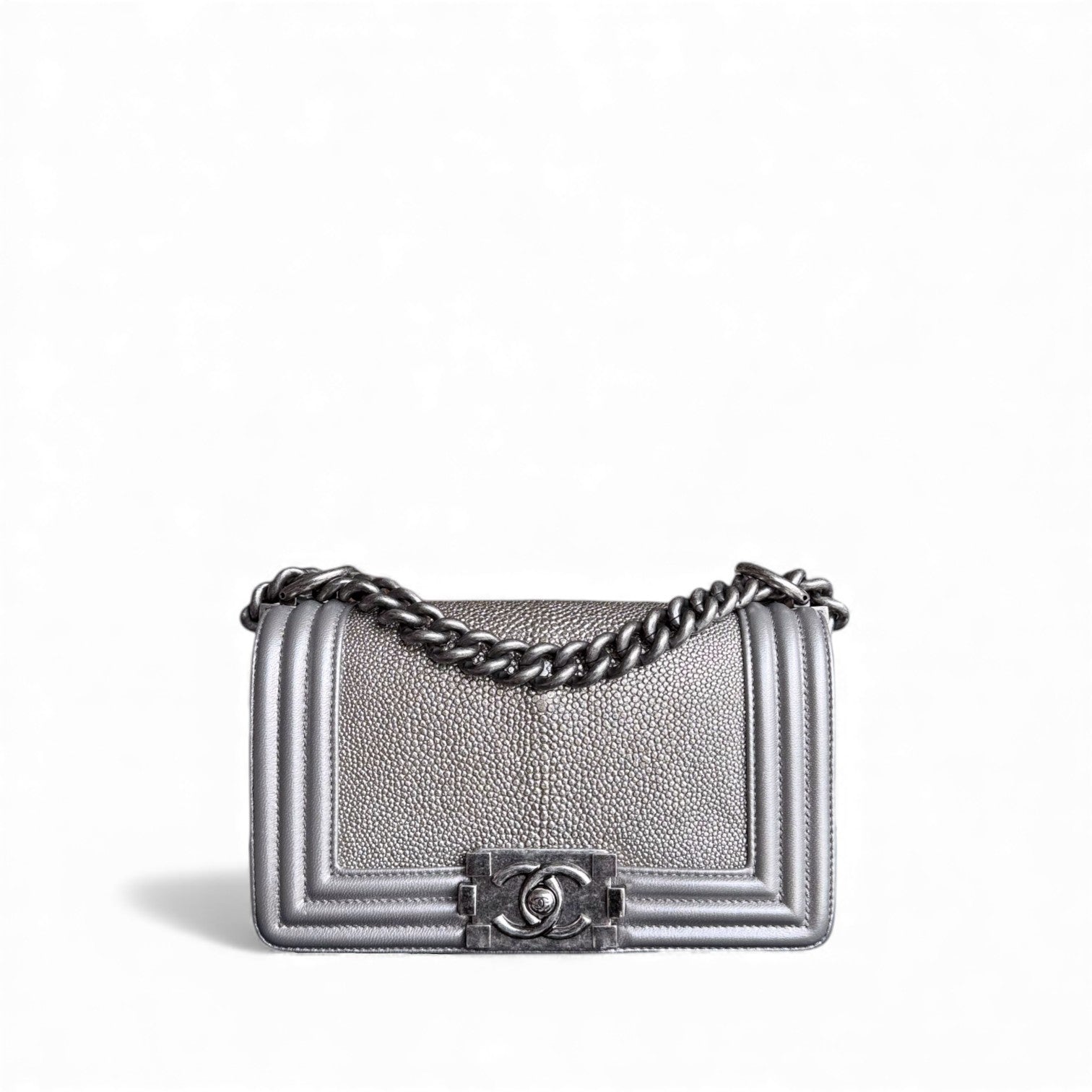 Chanel Boy Small - Stingray Pink Ruthenium Silver Hardware Series 20