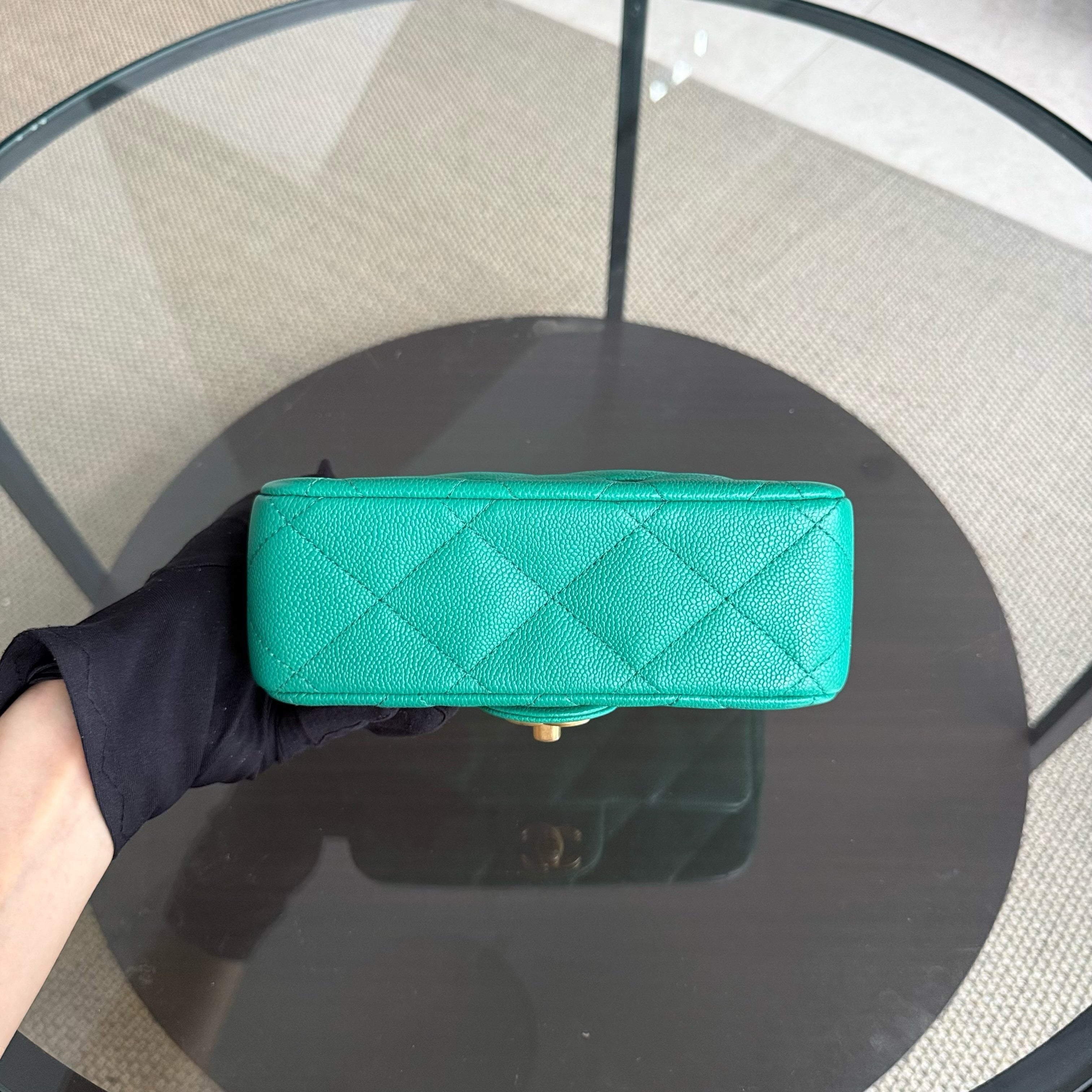 Chanel Flap Mini 21CM Sweetheart 23P - Caviar Quilted Emerald Green Gold Hardware Microchip
