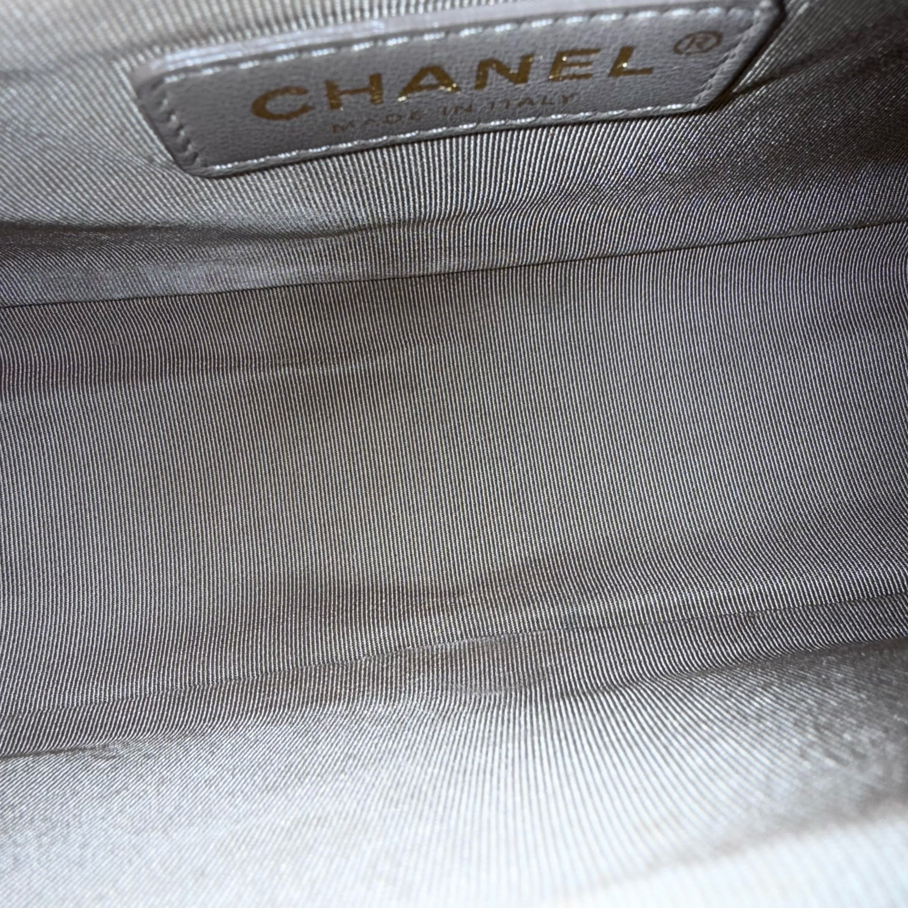 Chanel Boy Medium - Caviar 25CM Chevron Grained Calfskin Beige Gold Hardware Series 25