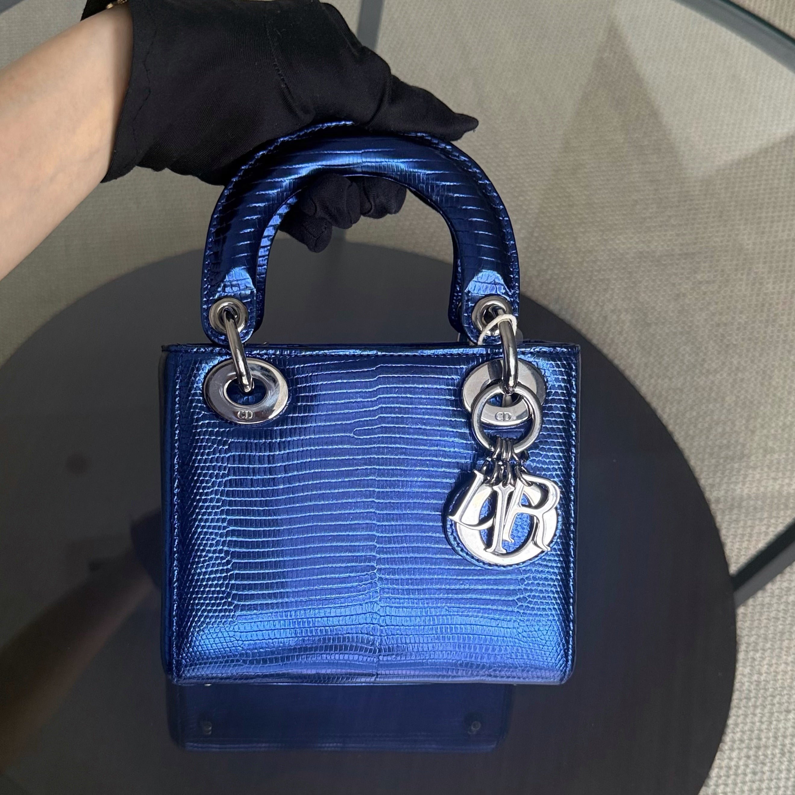 Dior Lady Mini - Exotic Lizard Blue Silver Hardware