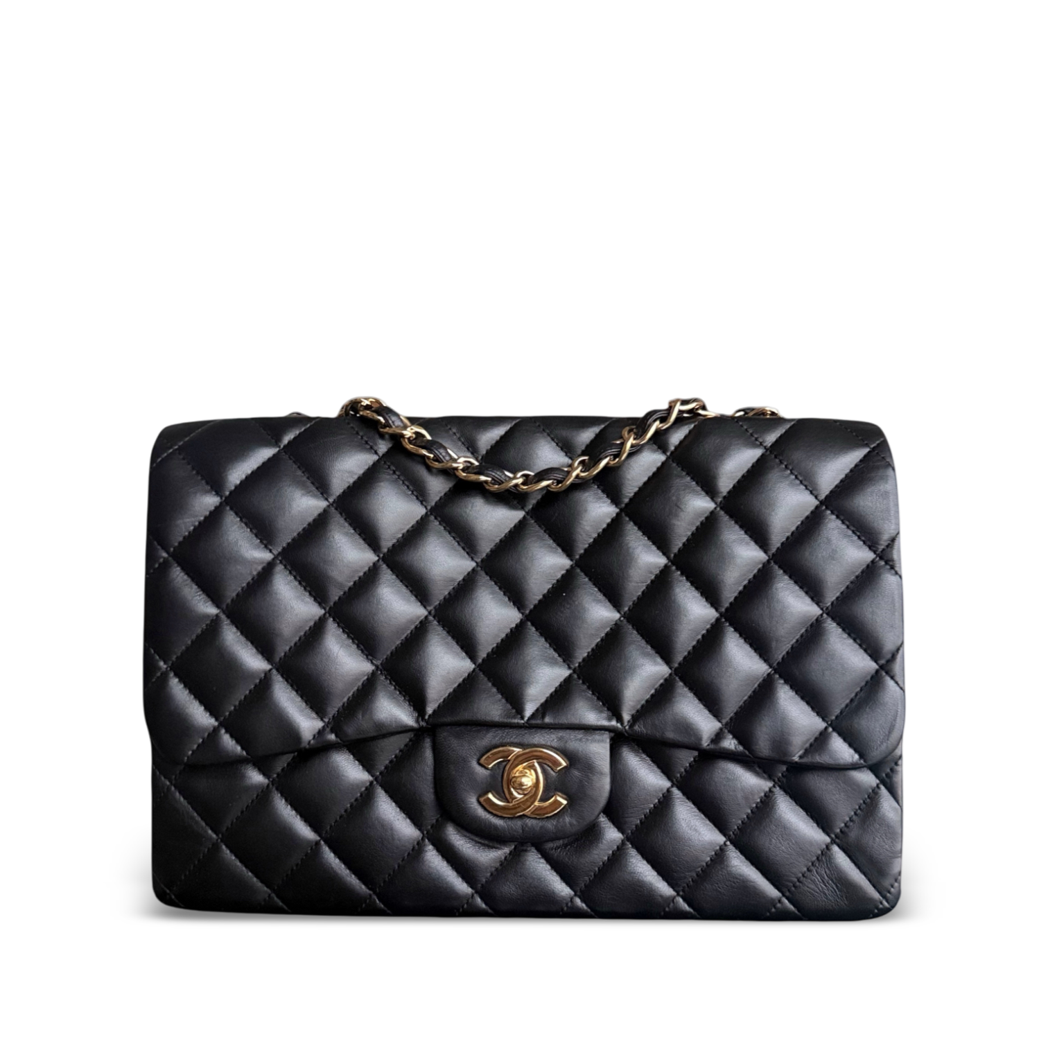 Chanel Classic Flap Jumbo - 30CM Single Flap Quilted Lambskin Black Gold Hardware Series 13