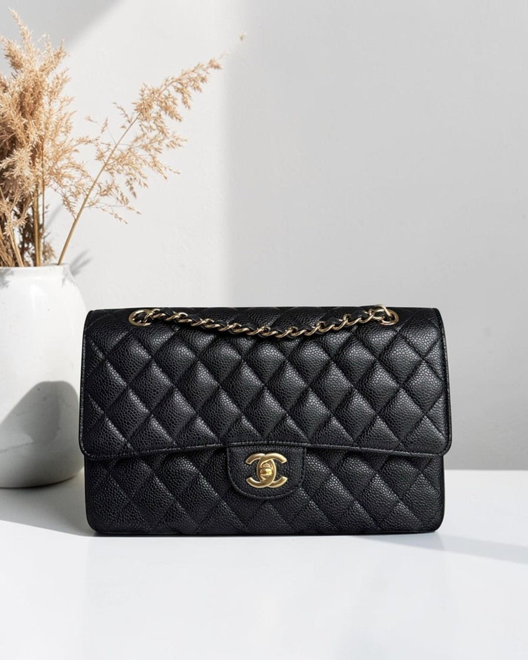 Chanel Classic Flap Medium - Caviar 25CM Quilted Double Flap Black Gold Hardware Series 18