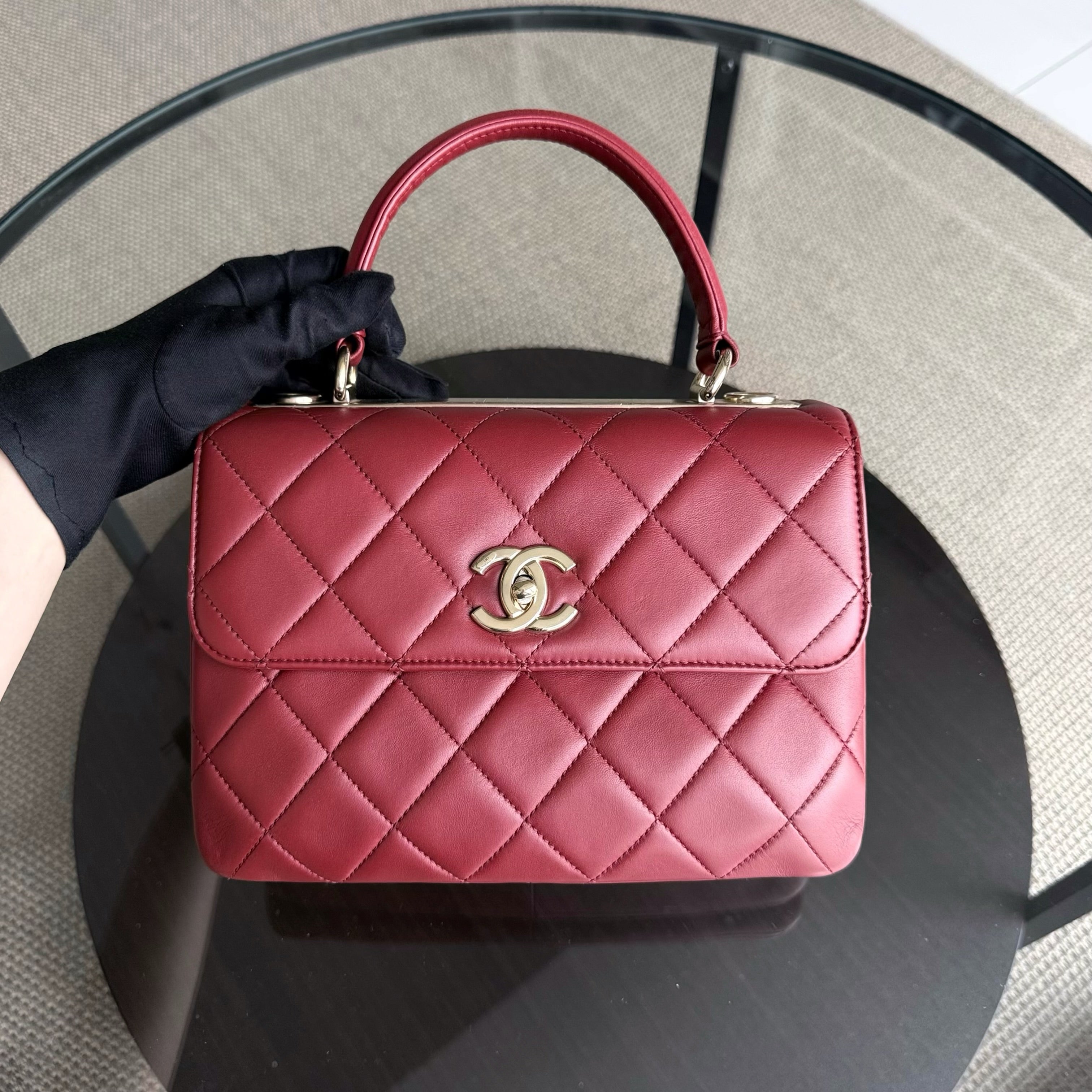 Chanel Trendy CC Small - Cannage Lambskin Dark Red Gold Hardware Series 24