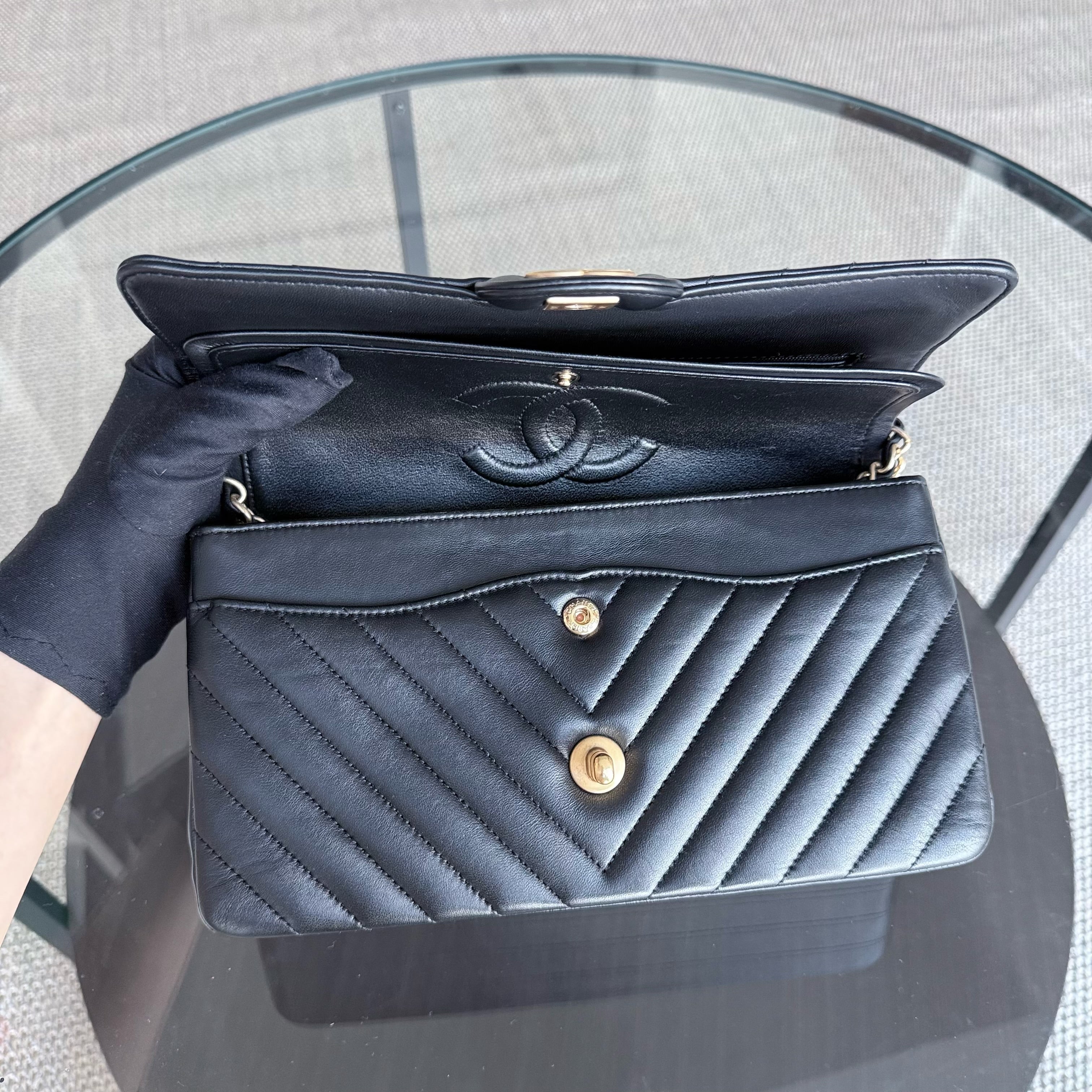 Chanel Classic Flap Medium - 25CM Chevron Lambskin Black Gold Hardware Series 27