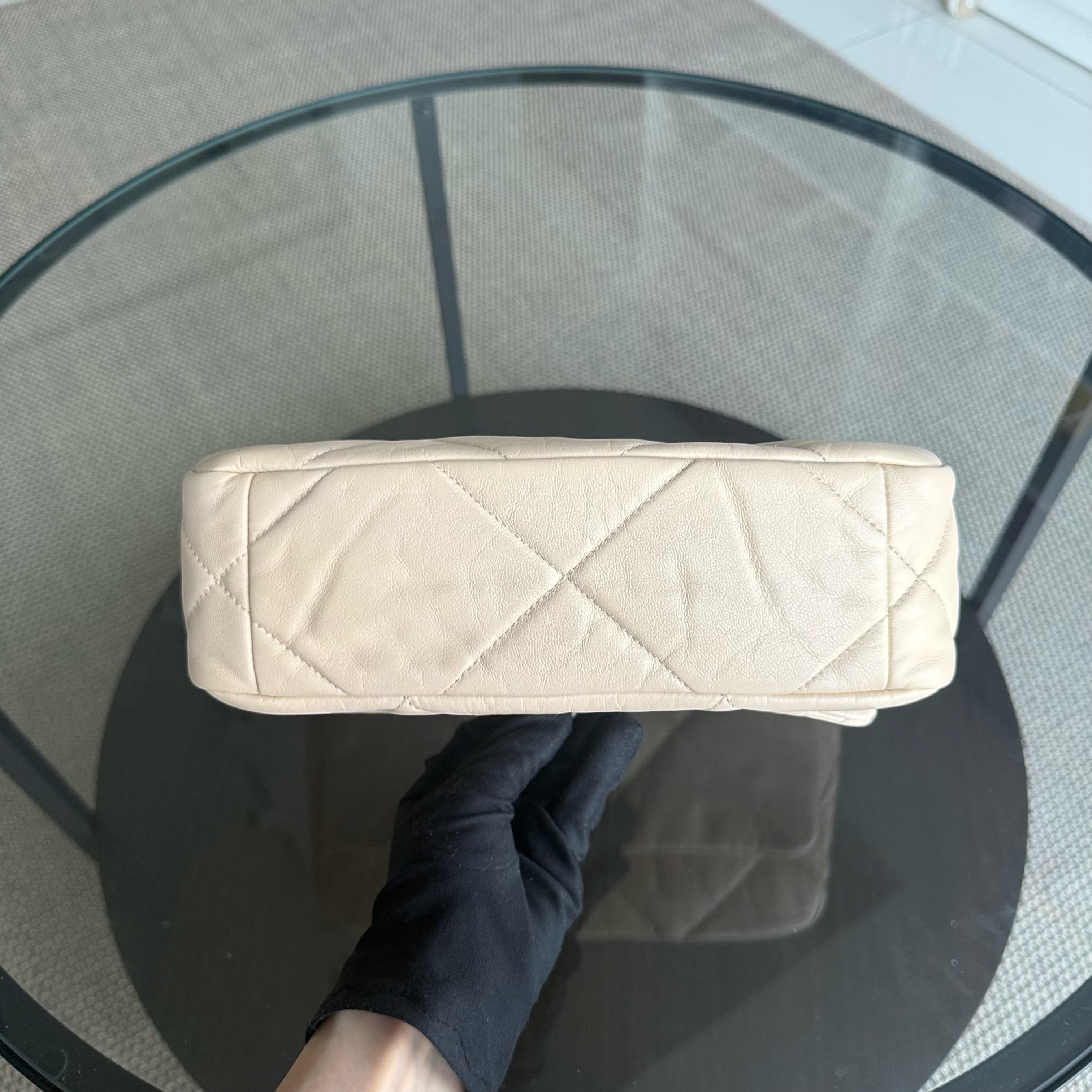 Chanel 19 Bag  Small- C19 Quilted Goatskin Light Beige Cream Two-tone Hardware Series 30