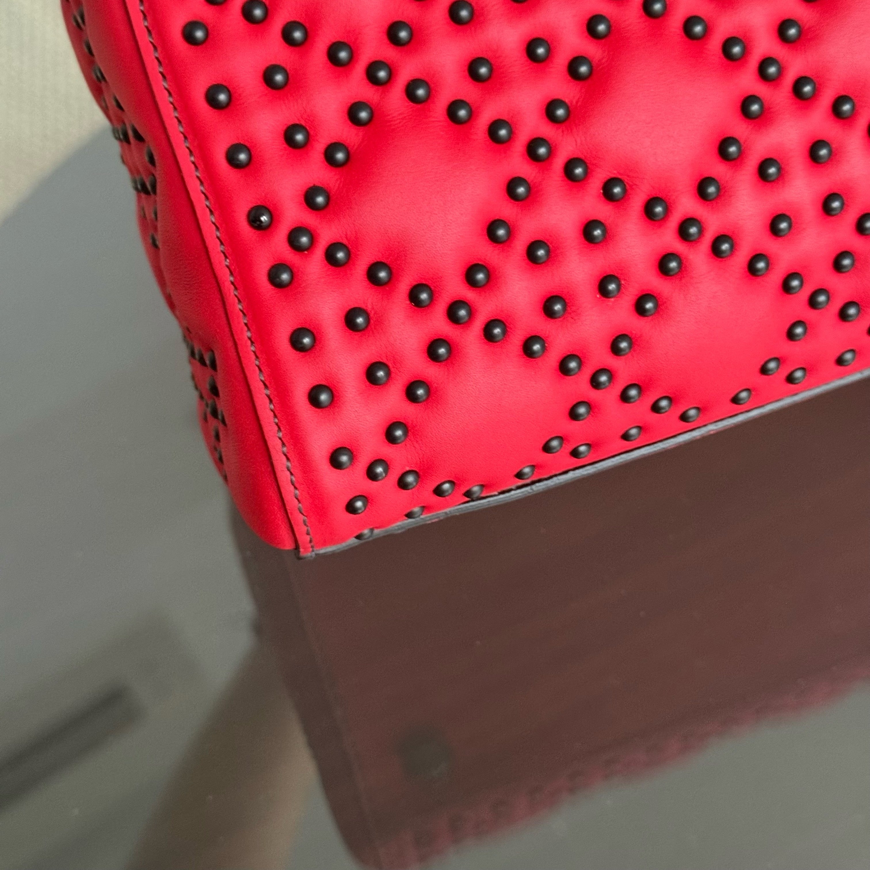 Dior Lady Medium Flap - Studded Cannage Calfskin Red Black Hardware