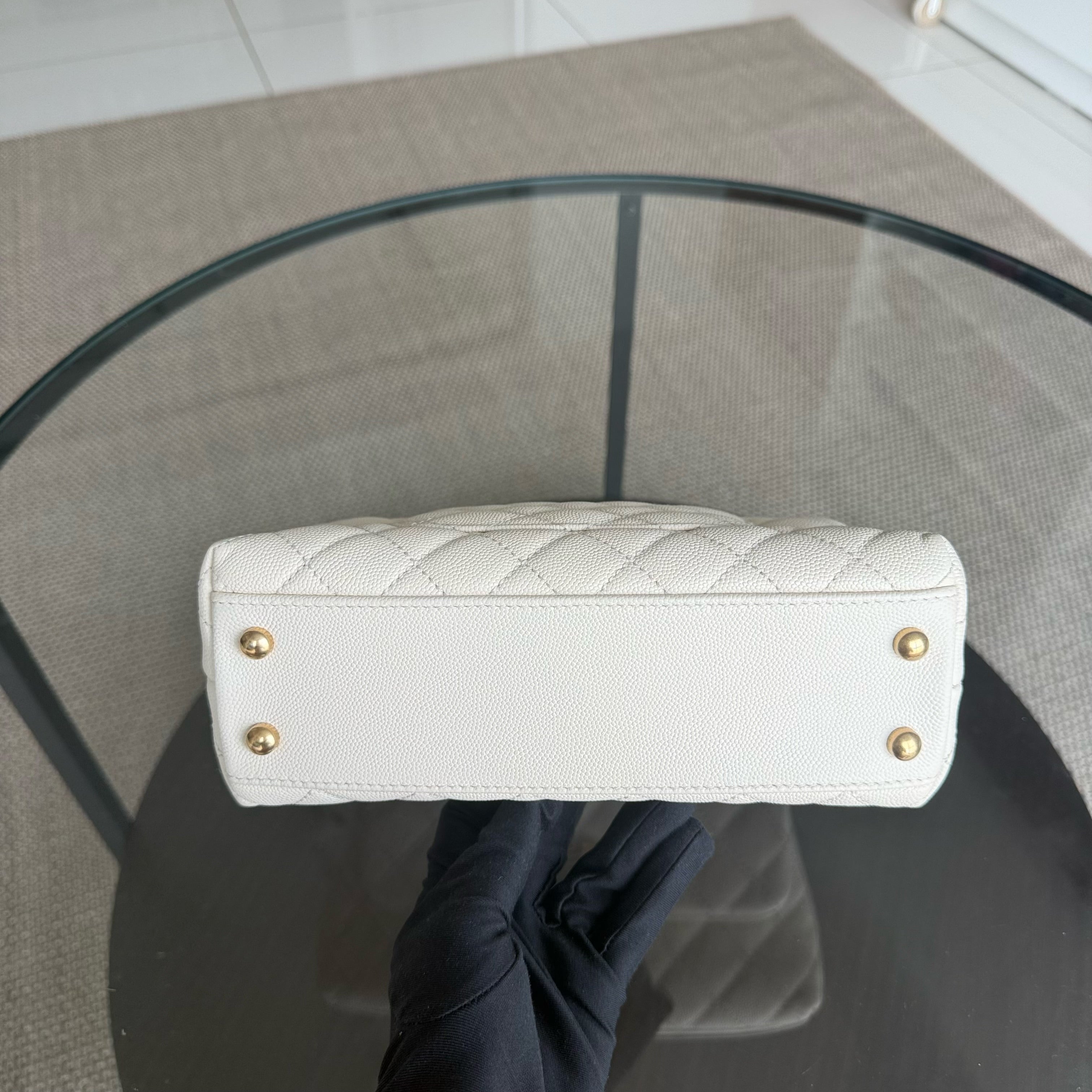 Chanel Coco Handle Small - Caviar Quilted Lizard Handle White Gold Hardward 24