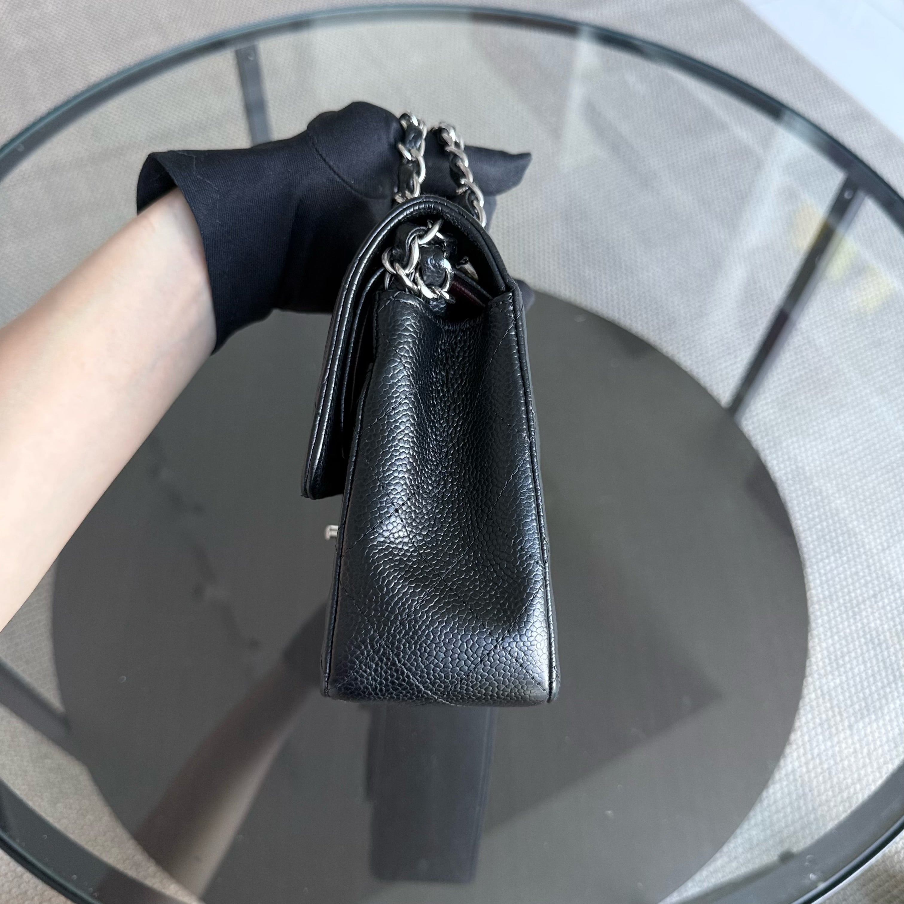 Chanel Classic Flap Small - 23CM Quilted Caviar Black Silver Hardware Series 19