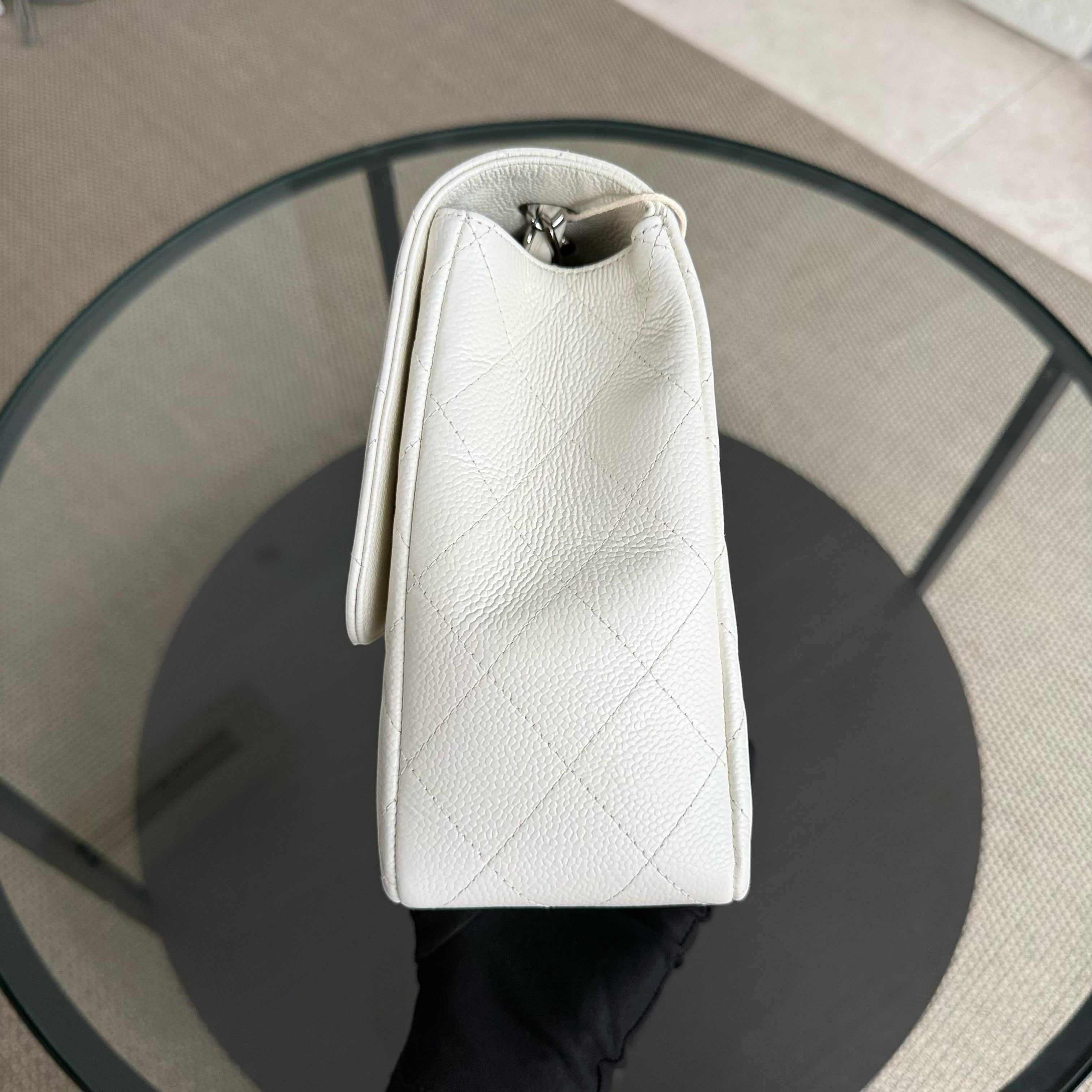 Chanel Classic Flap Jumbo - Caviar 30CM Single Flap Quilted White Silver Hardware Series 10