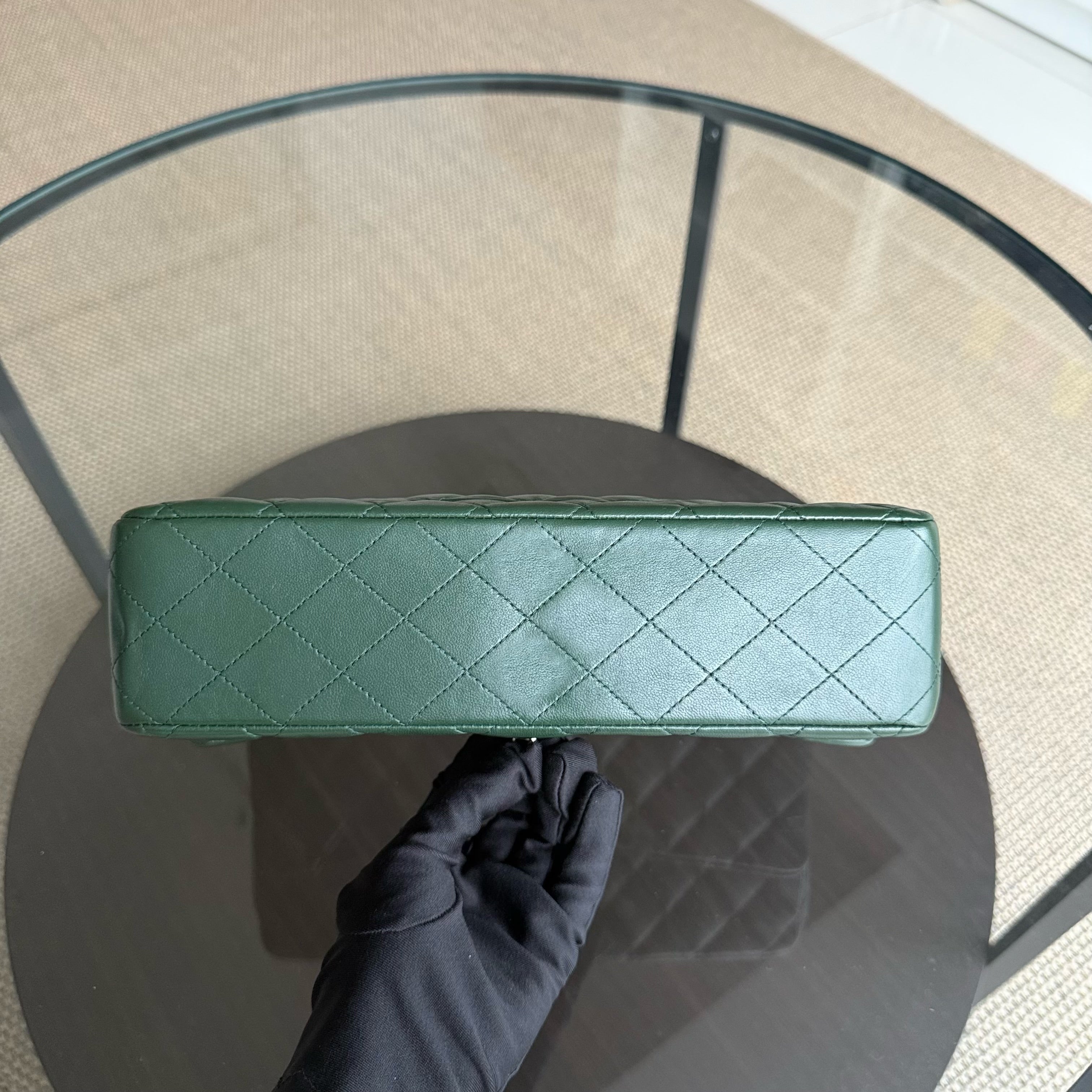 Chanel Classic Flap Medium - 25CM Quilted Lambskin Dark Green Silver Hardware Series 23