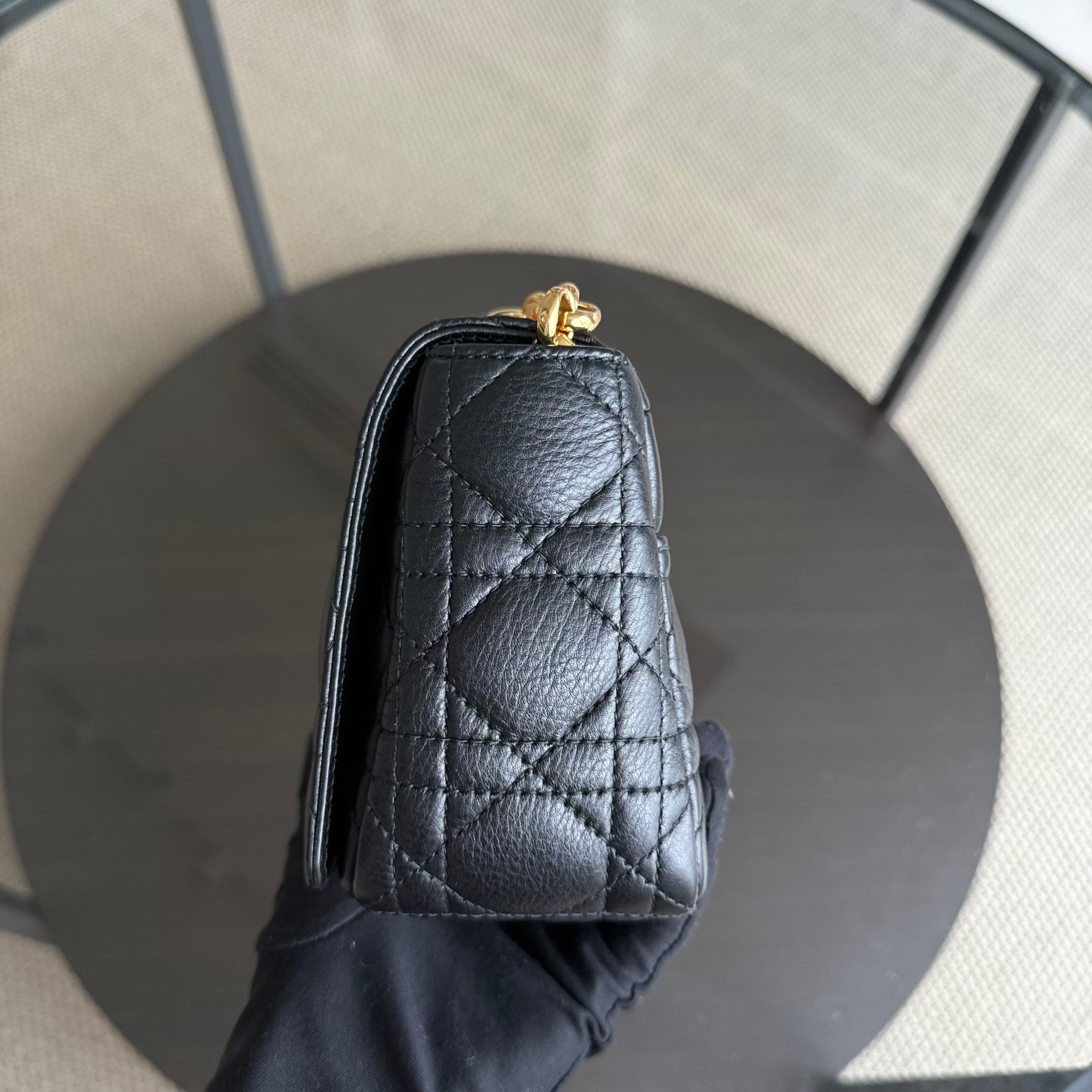 Dior Caro Small - Cannage Grained Calfskin Black Gold Hardware