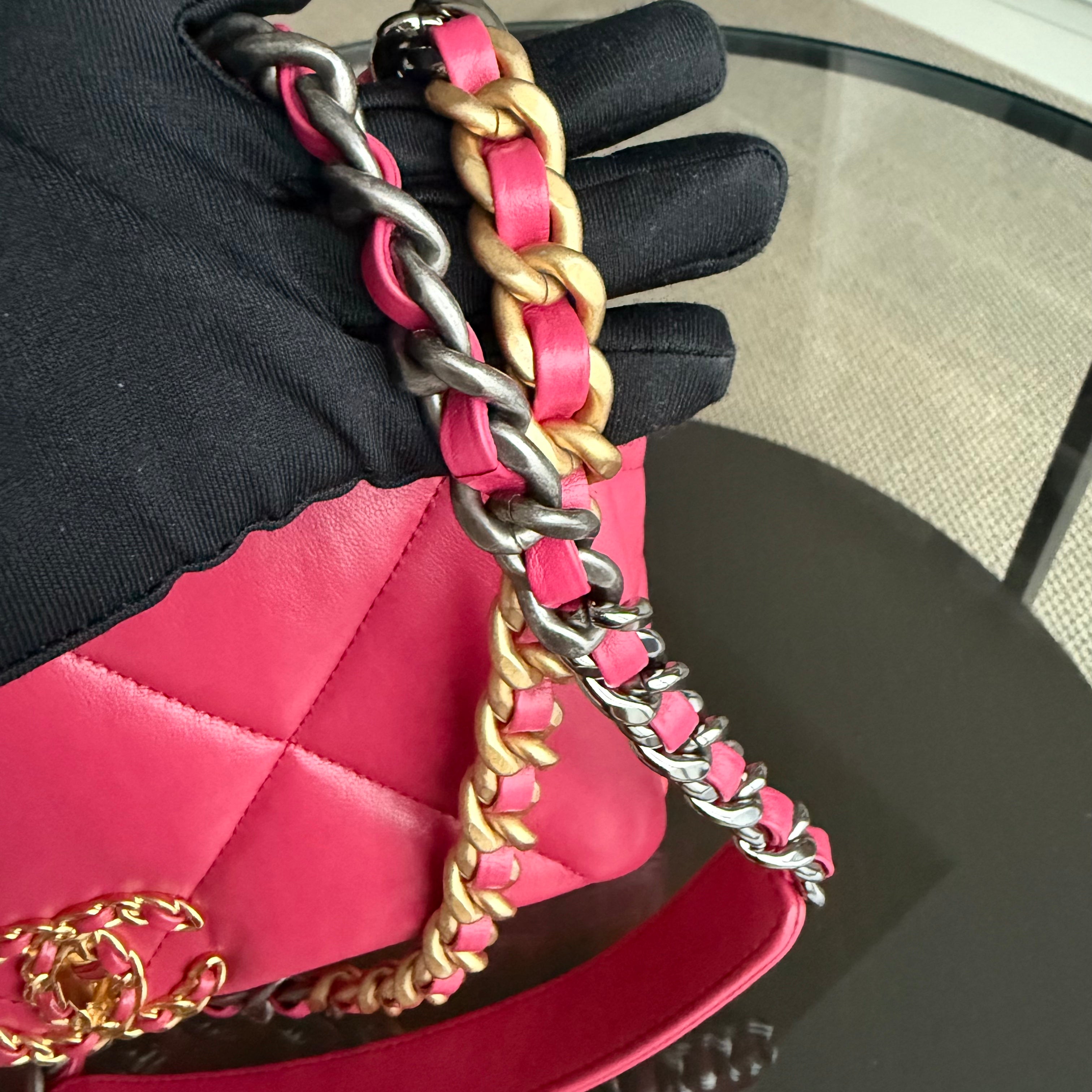 Chanel 19 Bag Small - Quilted Goatskin Hot Pink Two-tone Gold Hardware Series 29