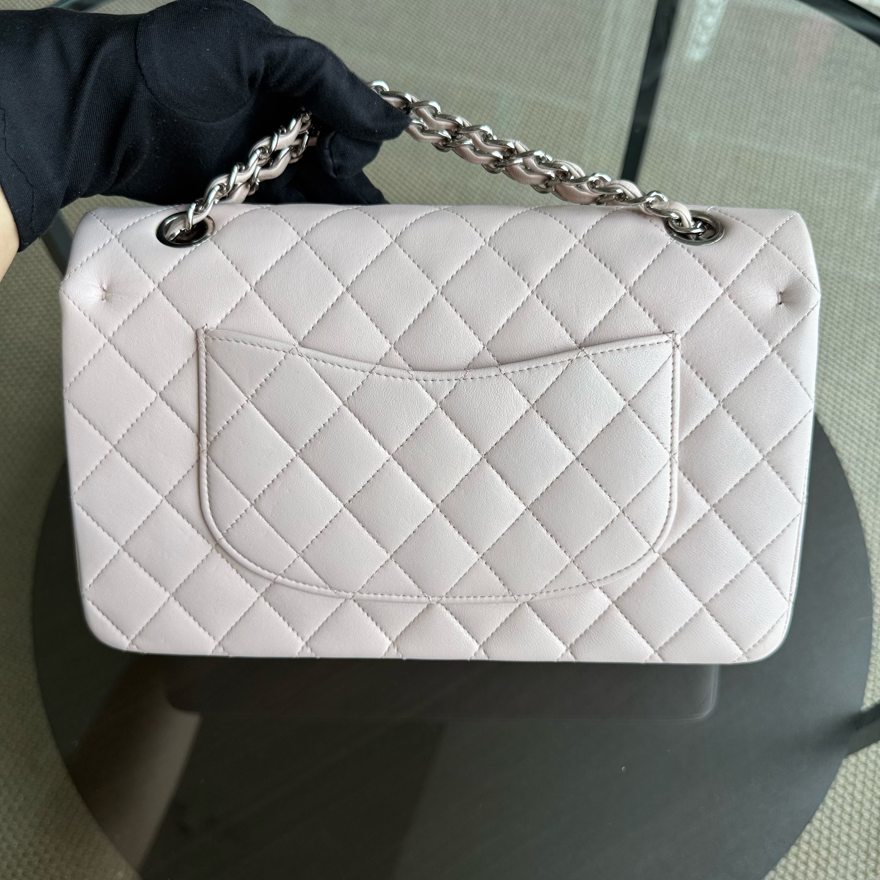 Chanel Classic Flap Medium - 25CM Quilted Lambskin Light Pink Silver Hardware Series 14