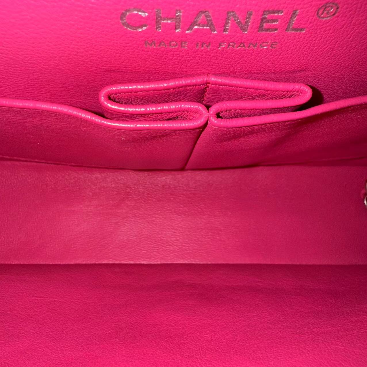 Chanel Classic Flap Medium Bag - Quilted Lambskin Hot Pink Silver Hardware Series 19