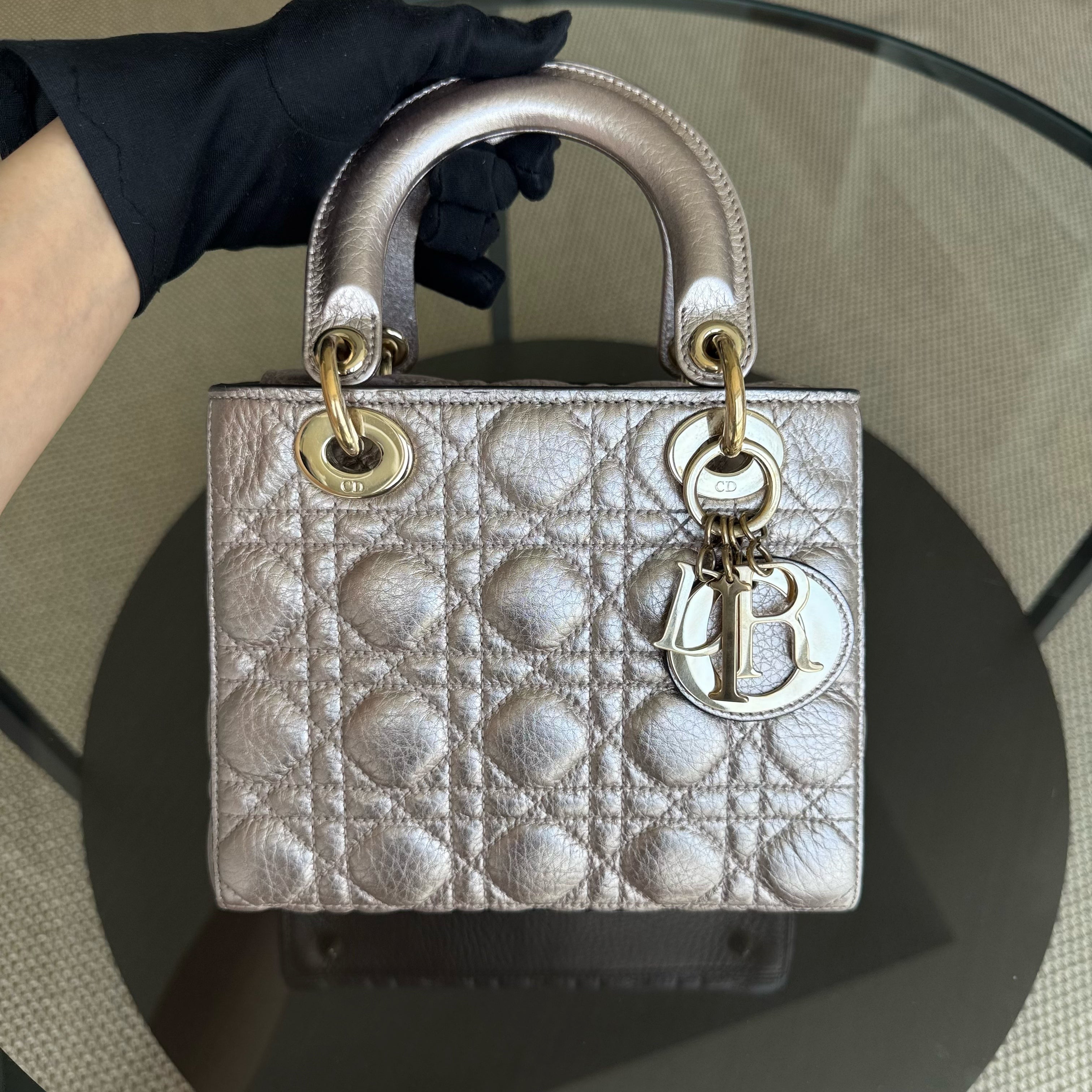 Dior Lady Small Flap - Quilted Calfskin Metallic Gold Hardware