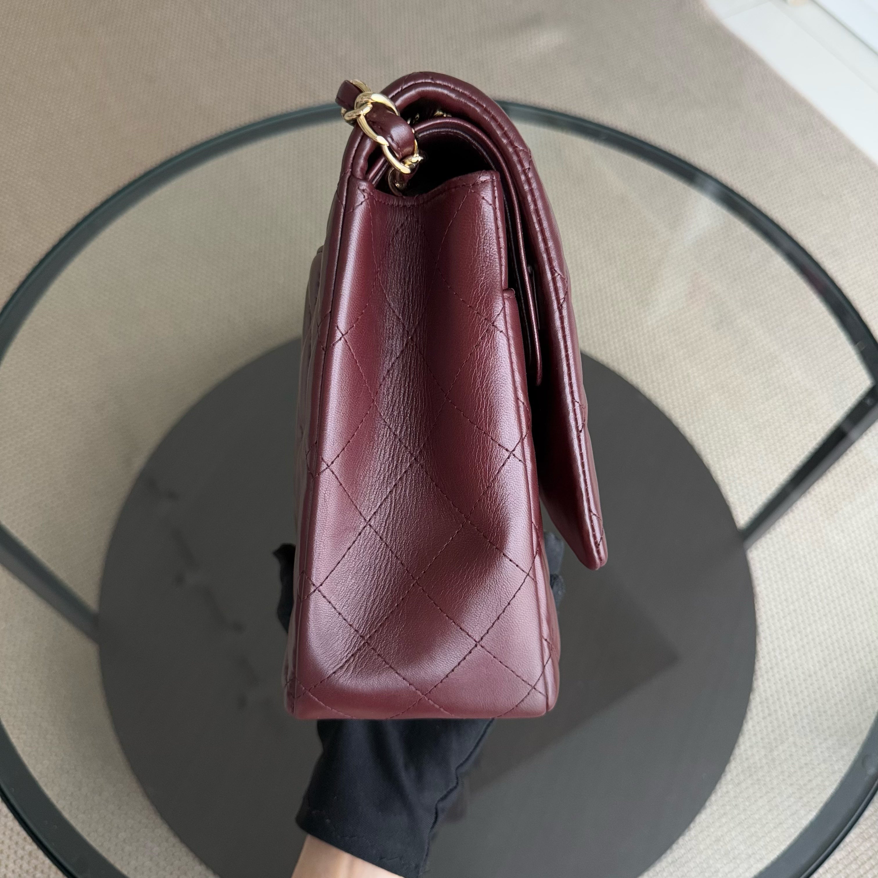 Chanel Classic Flap Maxi - 33CM Double Flap Quilted Lambskin Burgundy Gold Hardware Series 16