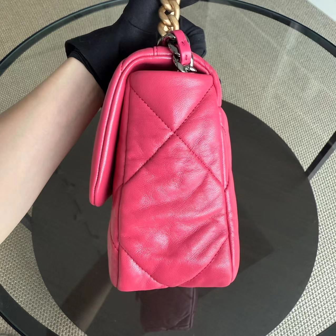 Chanel 19 Bag - Small 26CM C19 Quilted Goatskin Hot Pink Two-tone Gold Hardware Series 29