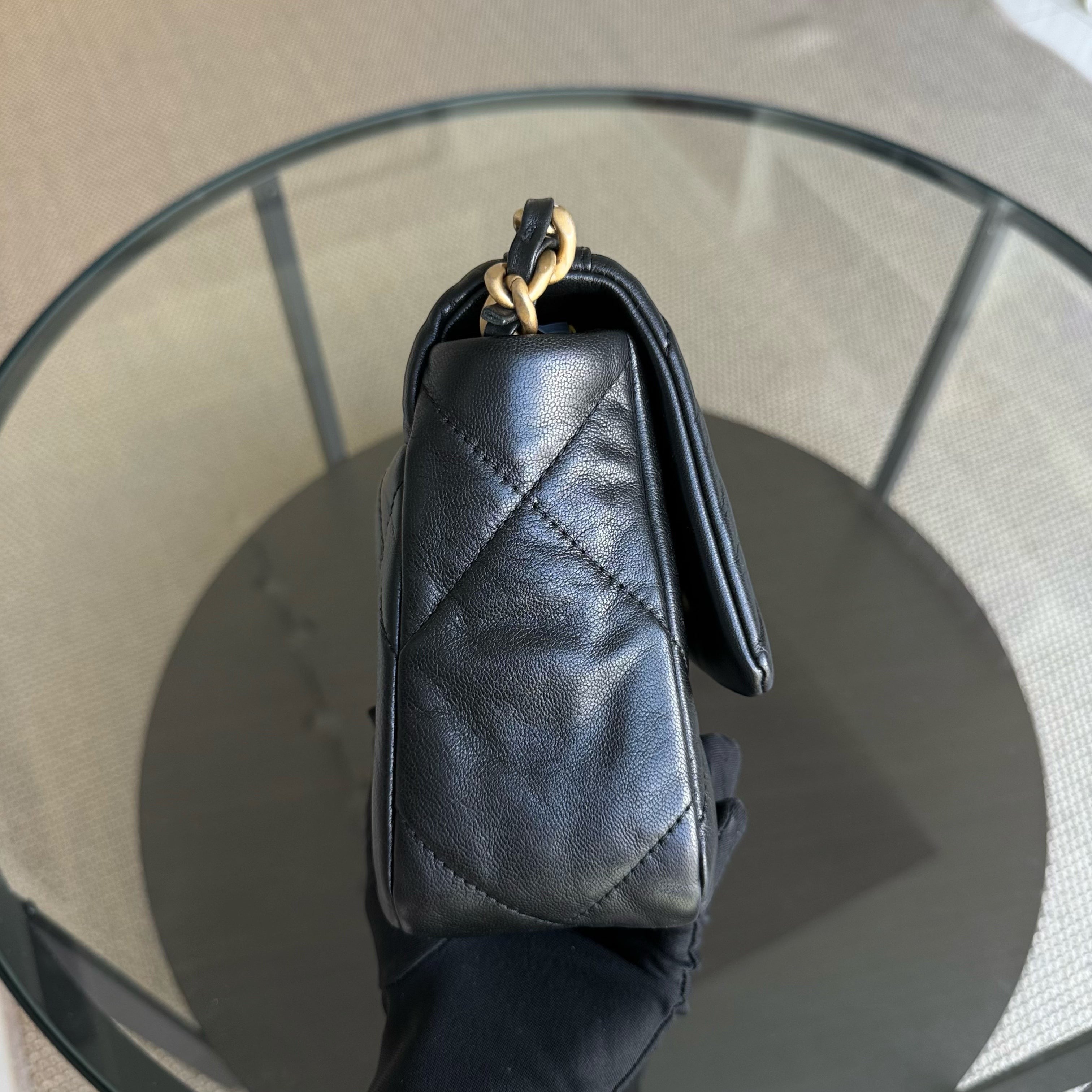 Chanel 19 Bag Small C19 - Quilted Goatskin Black Gold Two-tone Hardware Series 30