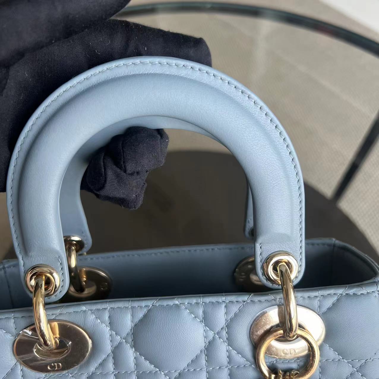 *Full Set, Receipt* Lady Small Cannage Lambskin Light Blue Golden Hardware ABC MyABC