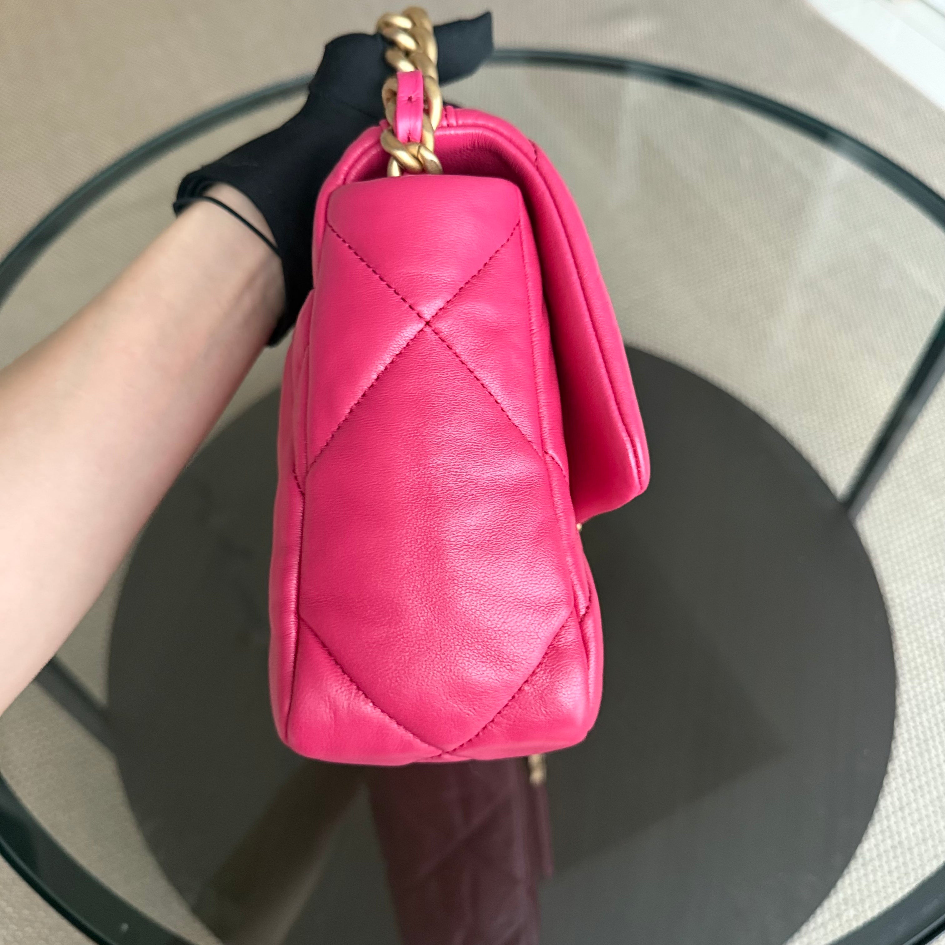 Chanel 19 Bag Small - Quilted Goatskin Hot Pink Two-tone Gold Hardware Series 29