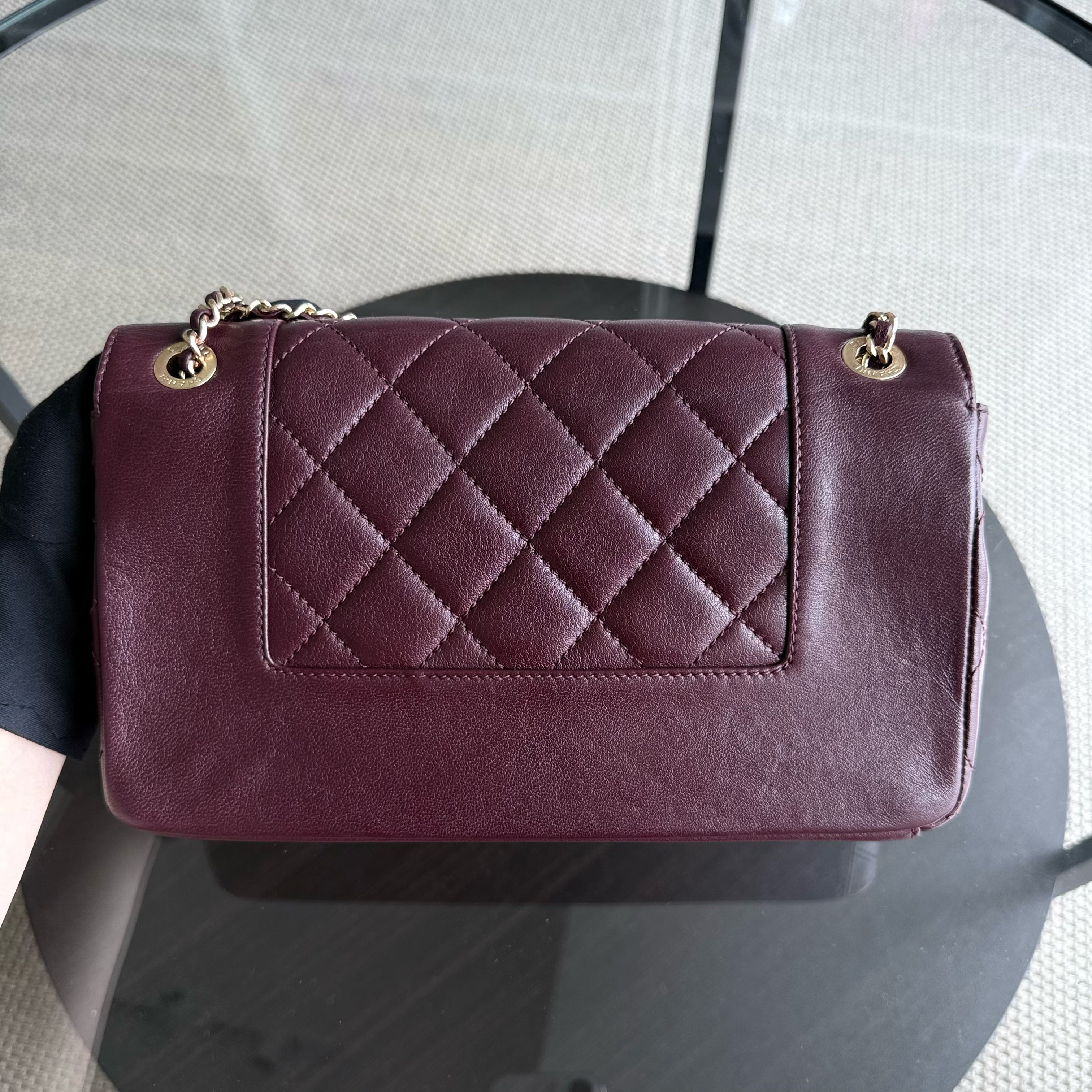 Chanel Mademoiselle Seasonal Flap - 22CM Quilted Lambskin Burgundy Gold Hardware Series 23