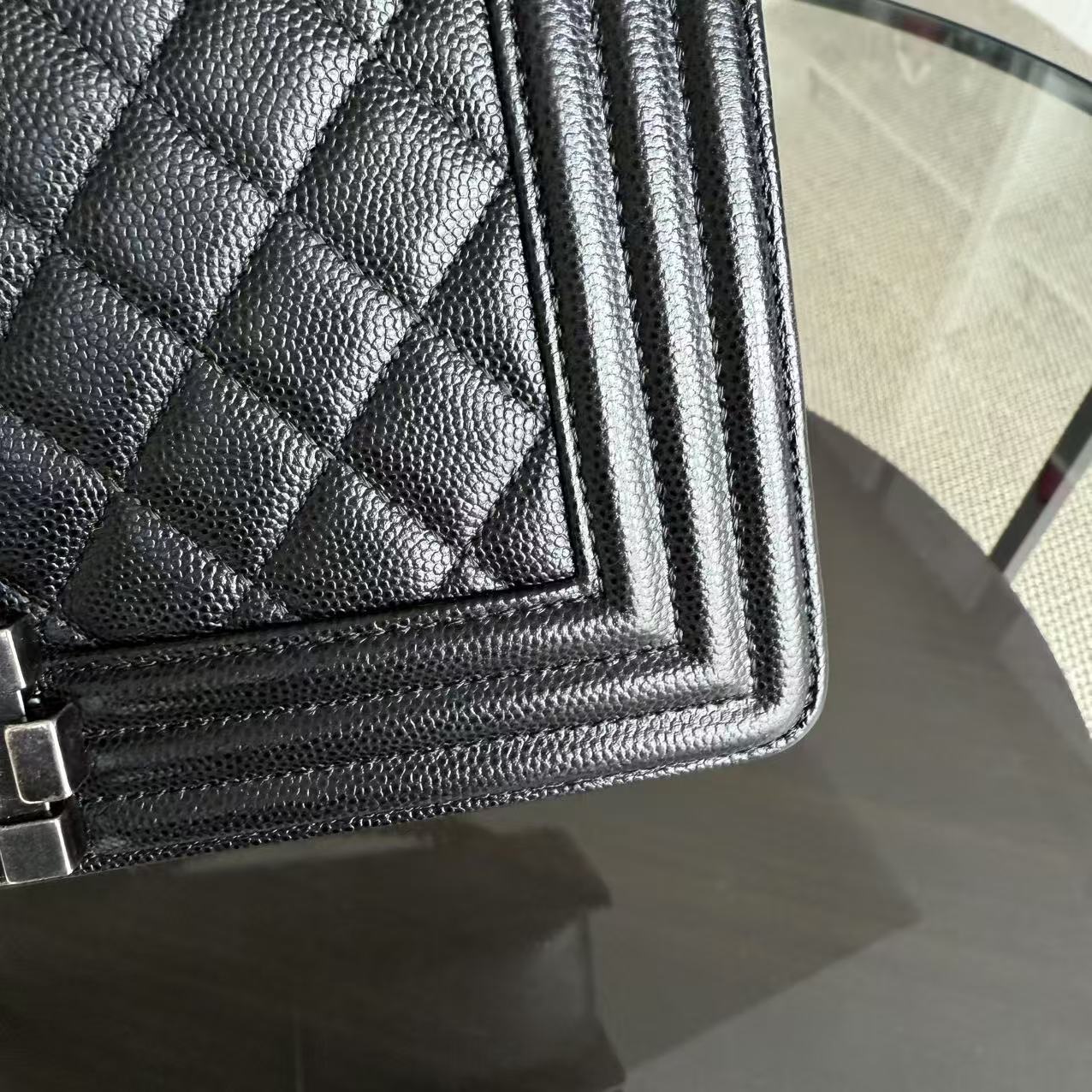 Chanel Boy Medium - Caviar 25CM Quilted Black Ruthenium Silver Hardware Series 25