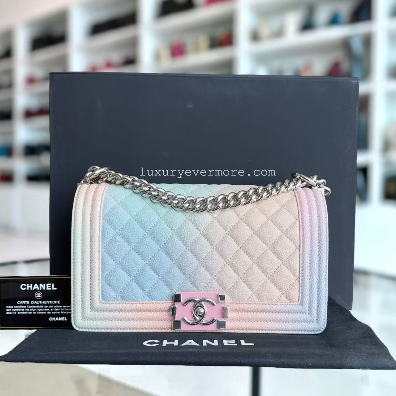 *Rare, Unused* Chanel Boy Medium - 25CM Raibow Caviar Quilted Mixed Hardware Series 25