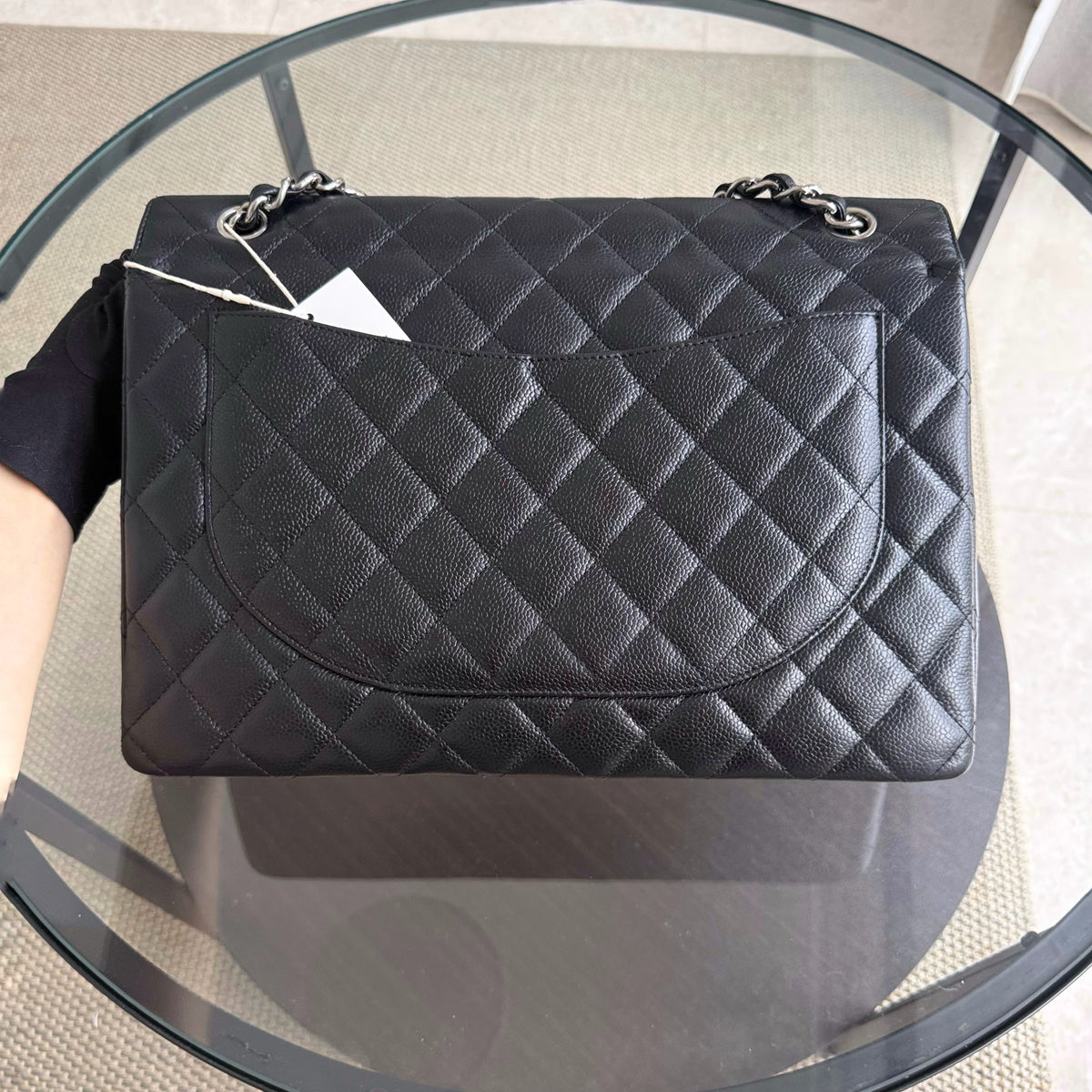 Chanel Classic Flap Maxi - Caviar 33CM Double Flap Black Silver Hardware Series 14