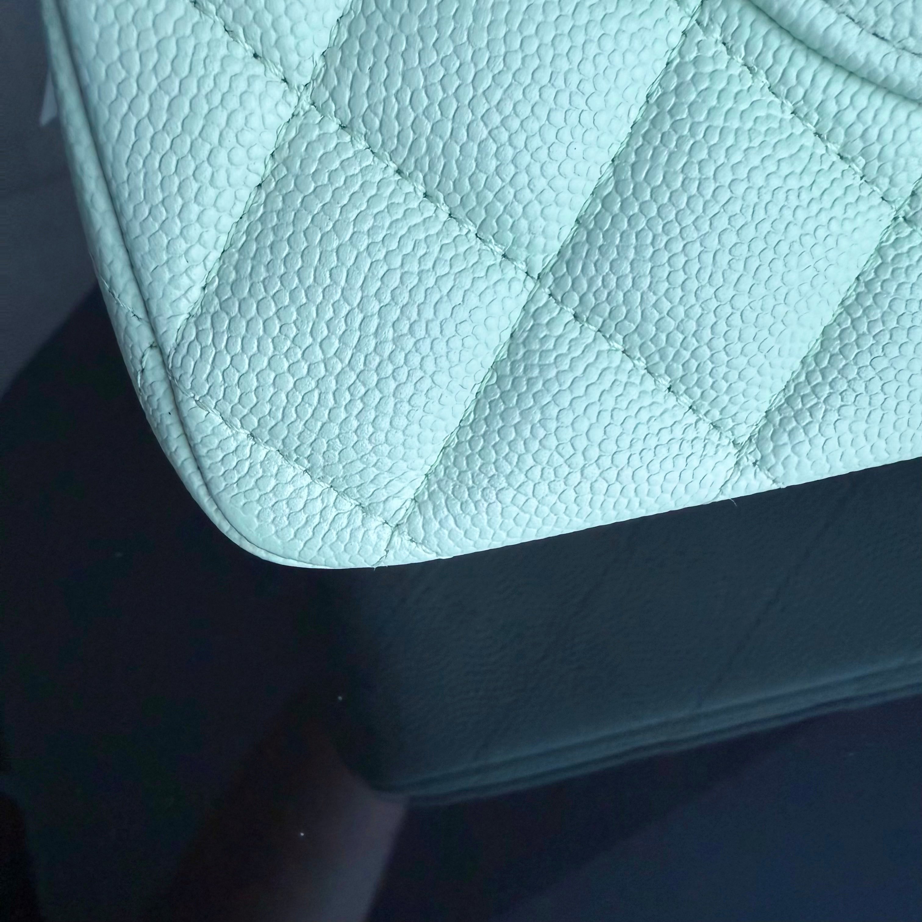 Chanel Classic Flap Medium - Caviar 25CM Quilted Grained Calfskin Light Mint Green Gold Hardware Microchip