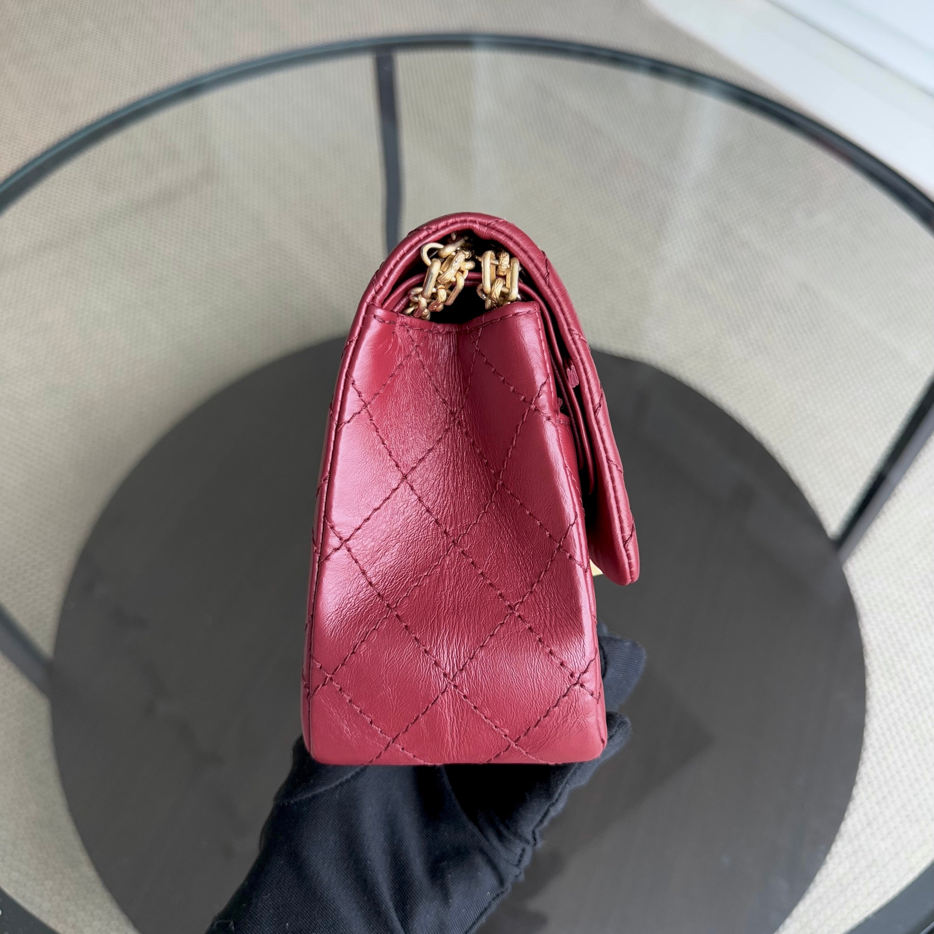 Chanel 2.55 Reissue 255 - 24CM Quilted Calfskin Dark Red Burgundy Gold Hardware Series 25