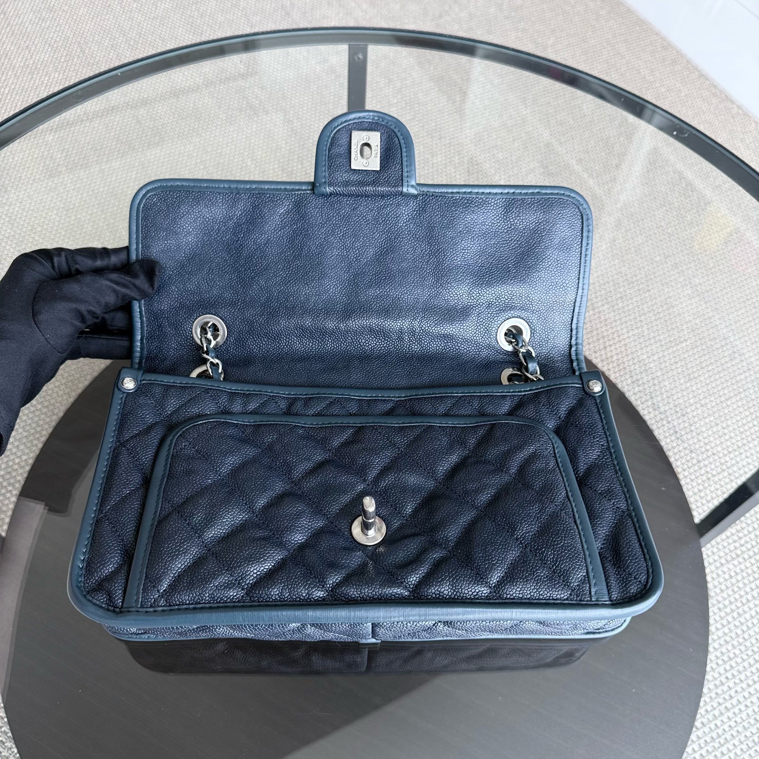 Chanel French Riviera - Caviar Quilted Grained Calfskin Dark Navy Blue Silver Hardware Series 15