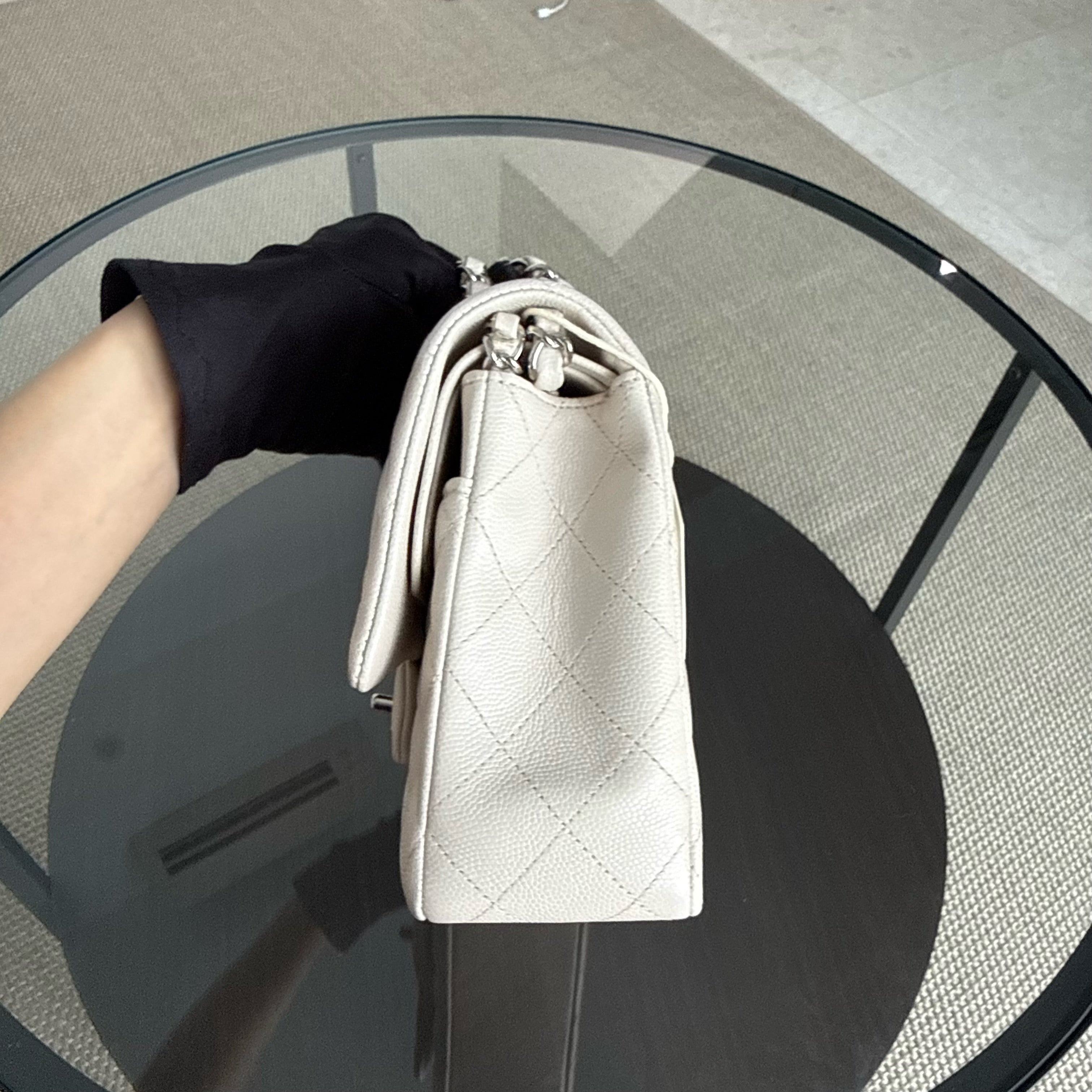 Chanel Classic Flap Medium - Caviar 25CM Quilted Double Flap Light Gray Grey Silver Hardware Series 26