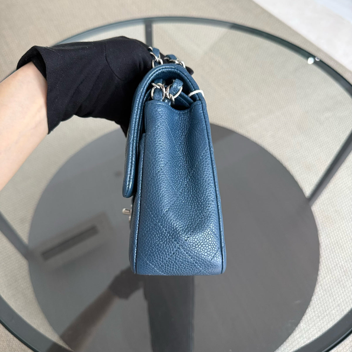 Chanel Classic Flap Medium - Caviar 25CM Quilted Blue Silver Hardware Series 20