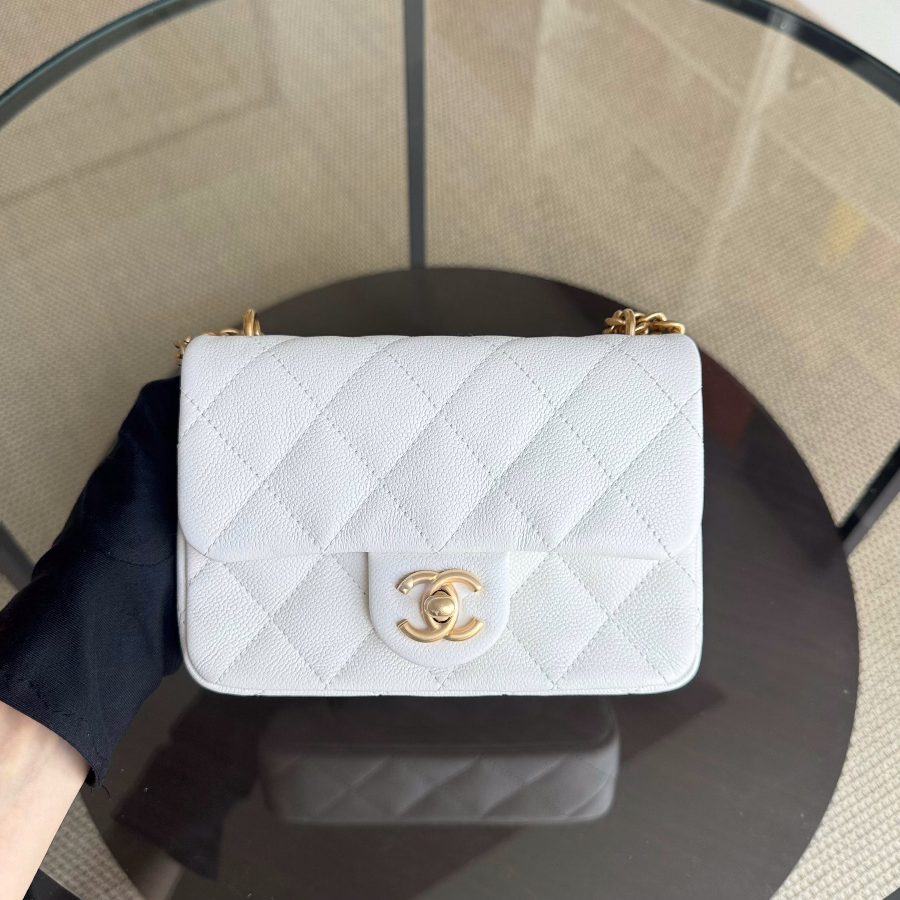 Chanel Flap Mini 21CM Sweetheart 23P - Caviar Quilted White Gold Hardware Microchip