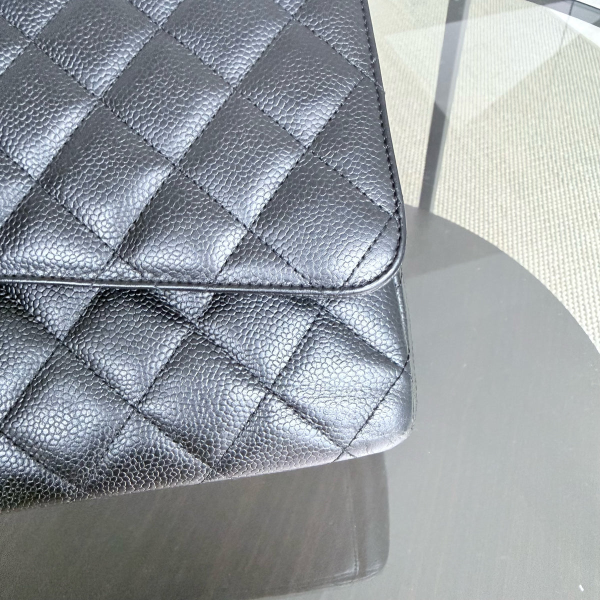 Chanel Classic Flap Maxi - Caviar 33CM Double Flap Black Silver Hardware Series 14
