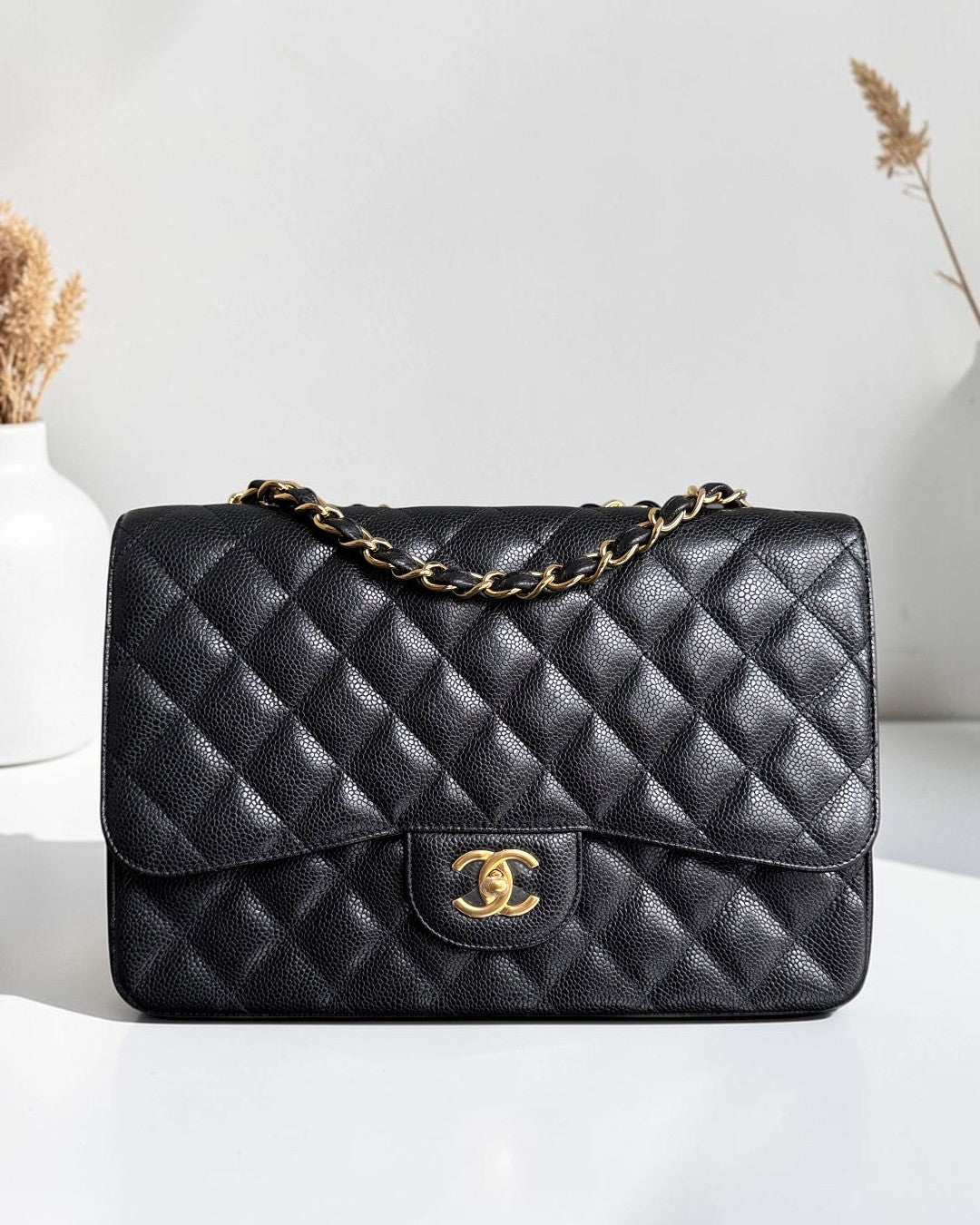Chanel Classic Flap Jumbo - Caviar 30CM Single Flap Quilted Black Gold Hardware Series 13