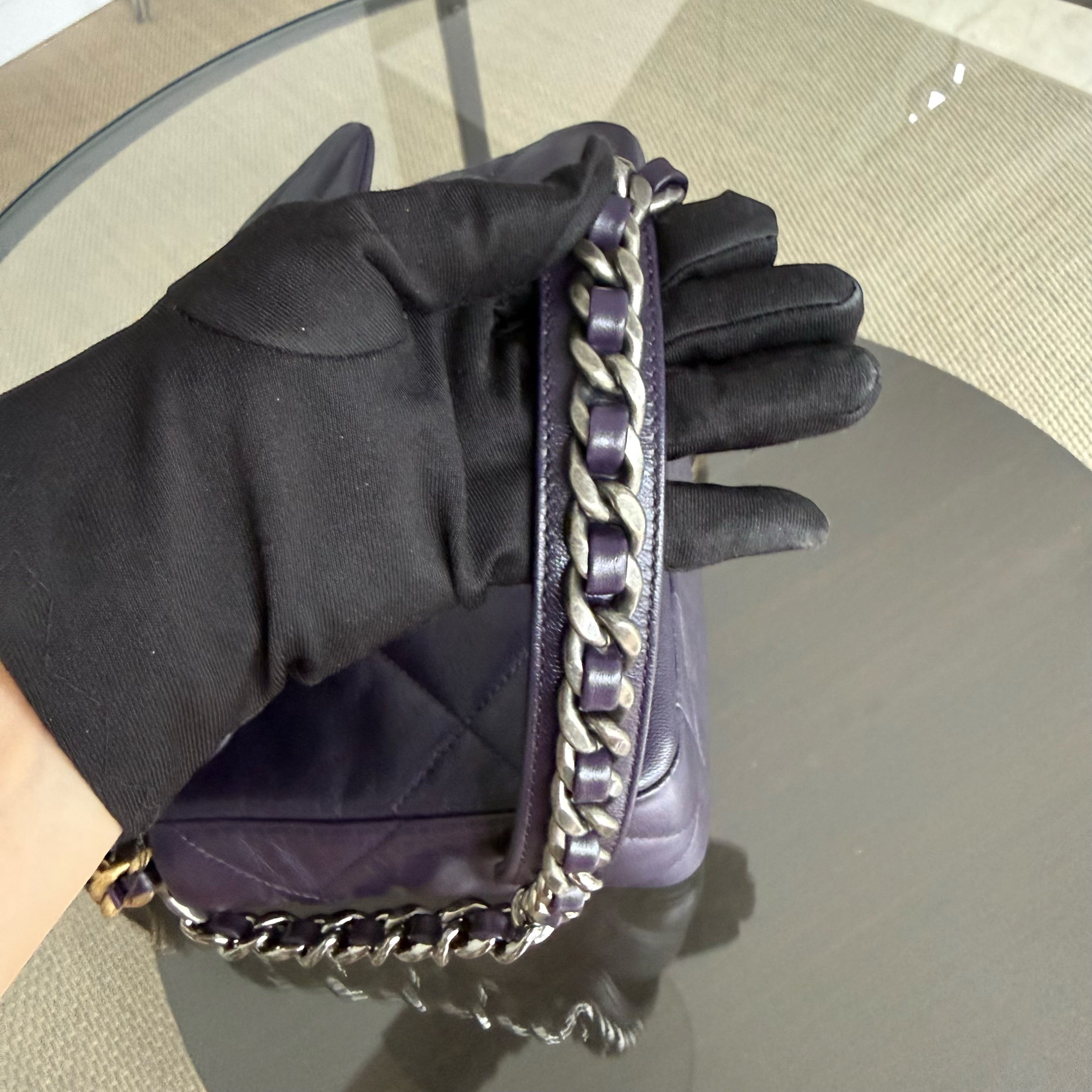 Chanel 19Bag C19 Small - Quilted Goatskin Dark Purple Gold Two-tone Hardware Series 30