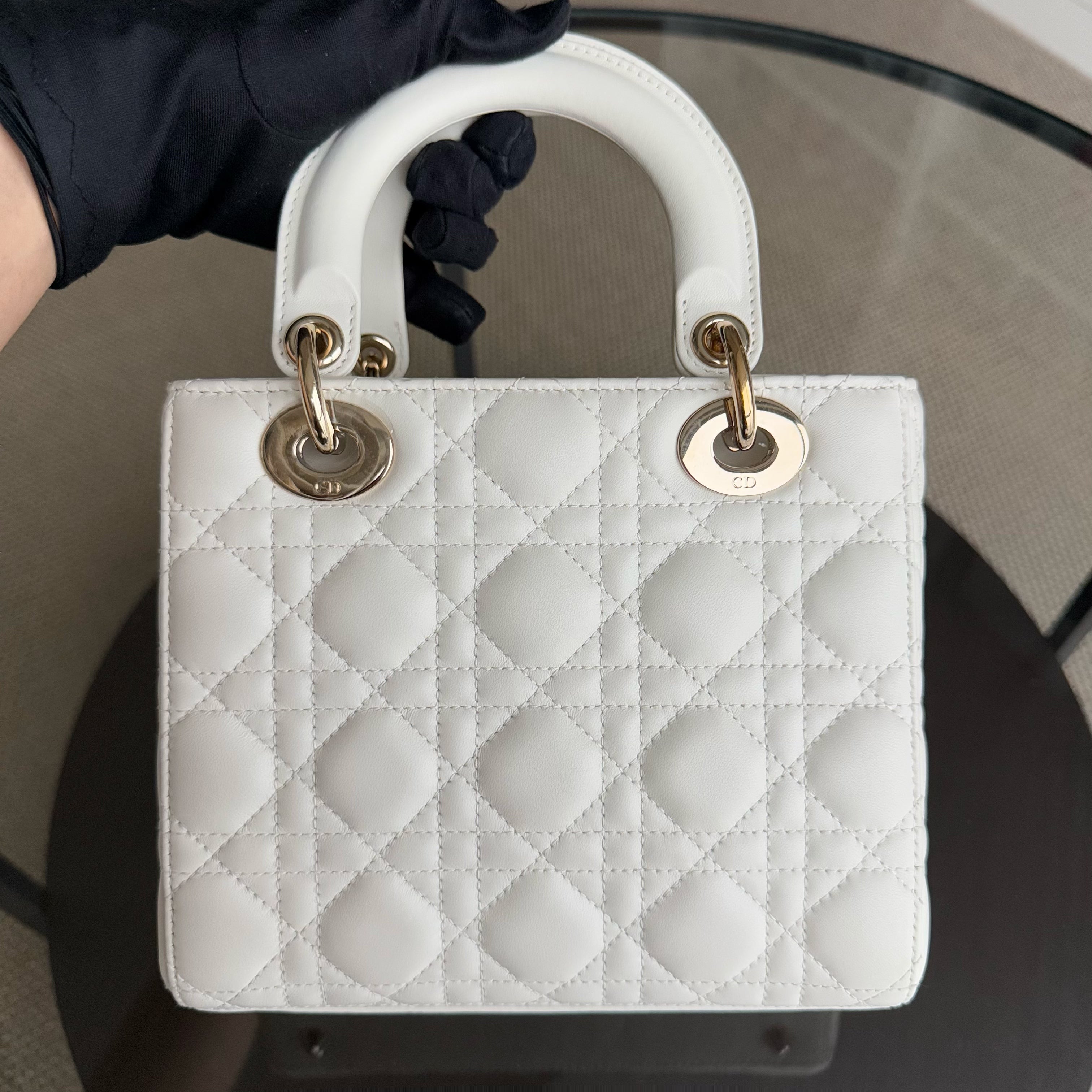 Dior Lady Small ABC - Cannage Lambskin Cream White Gold Hardware ABC Strap