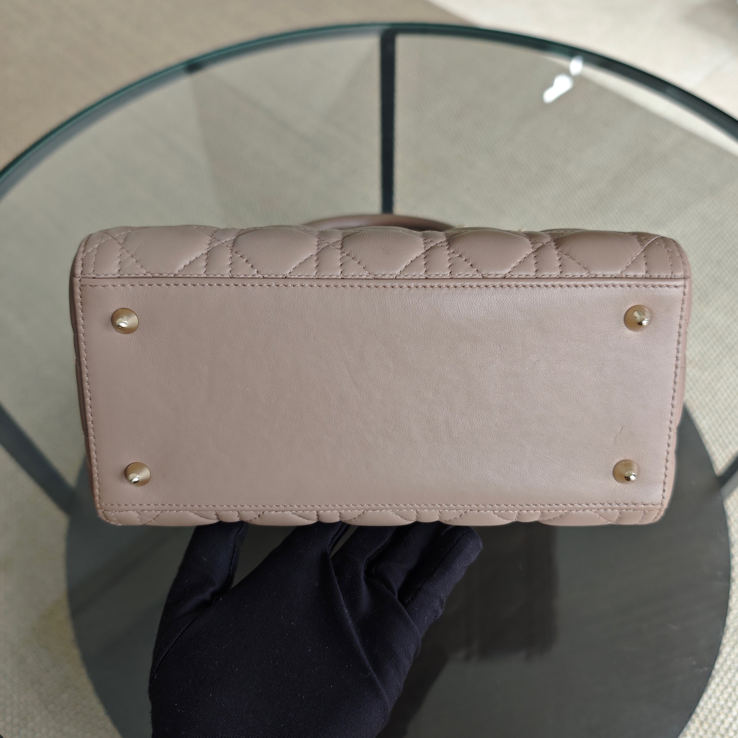 Dior Lady Flap Medium - Cannage Lambskin Dark Blush Gold Hardware Adjustable Strap