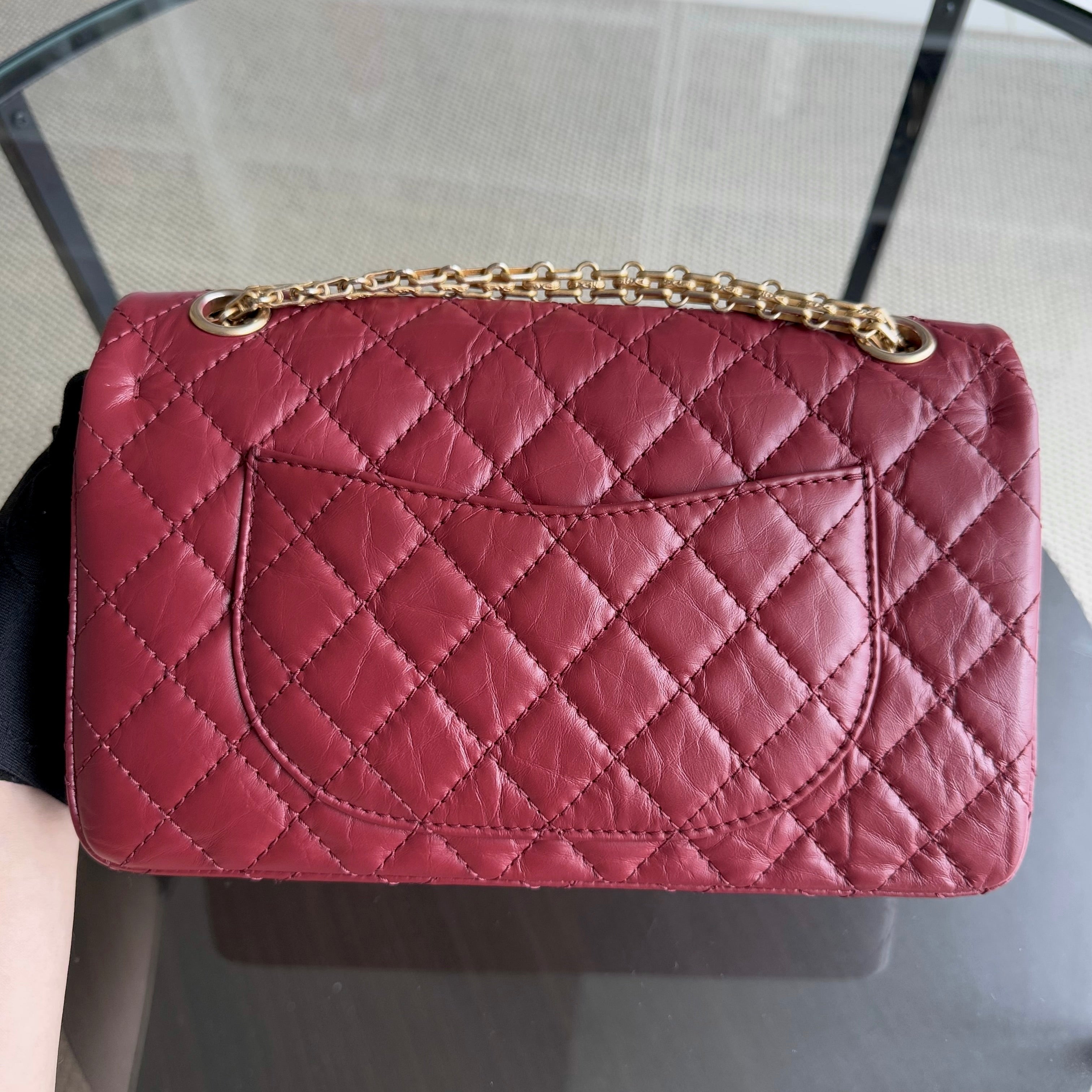 Chanel 2.55 Reissue 255 - 24CM Quilted Calfskin Dark Red Burgundy Gold Hardware Series 25