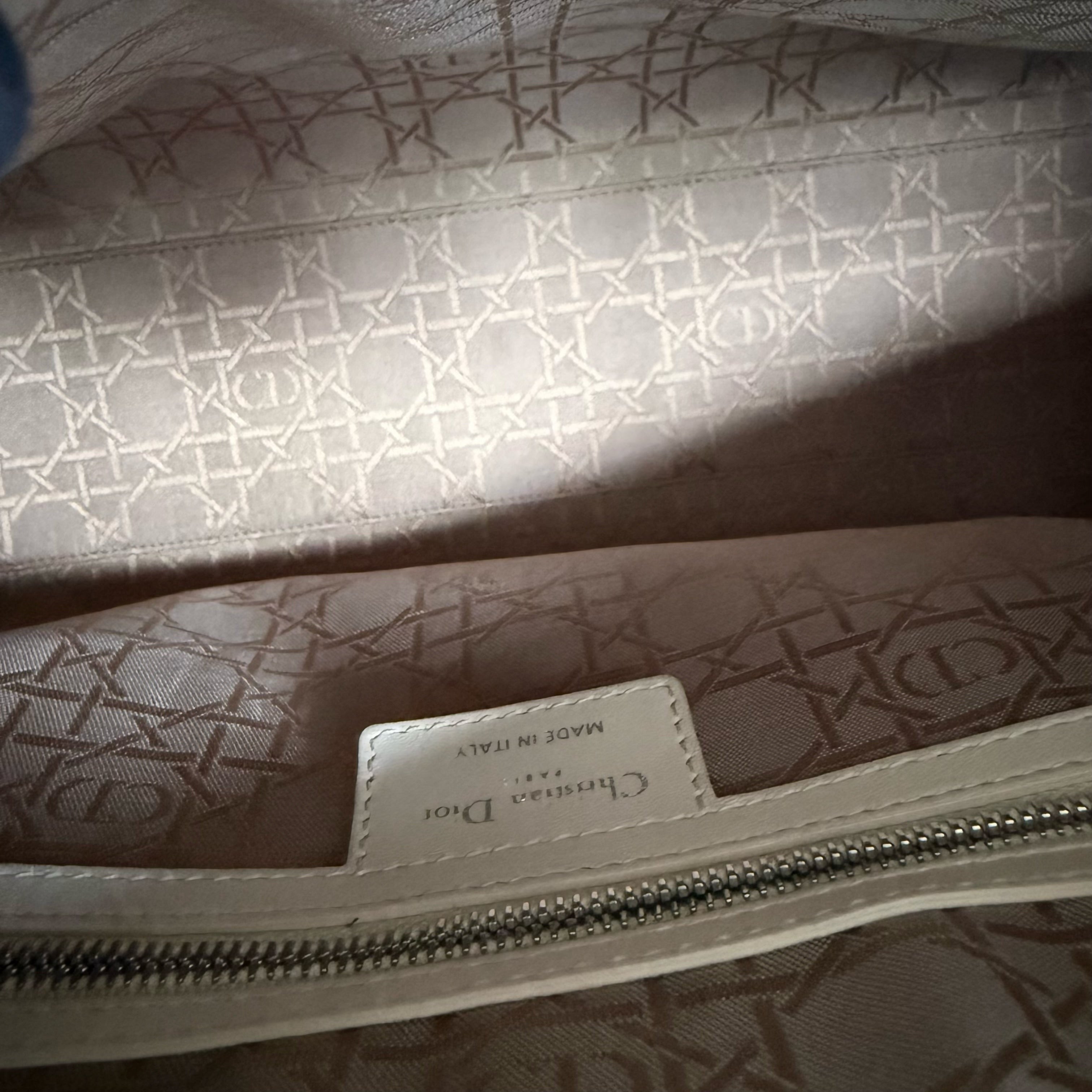 Dior Lady Large - Cannage Lambskin Beige Silver Hardware
