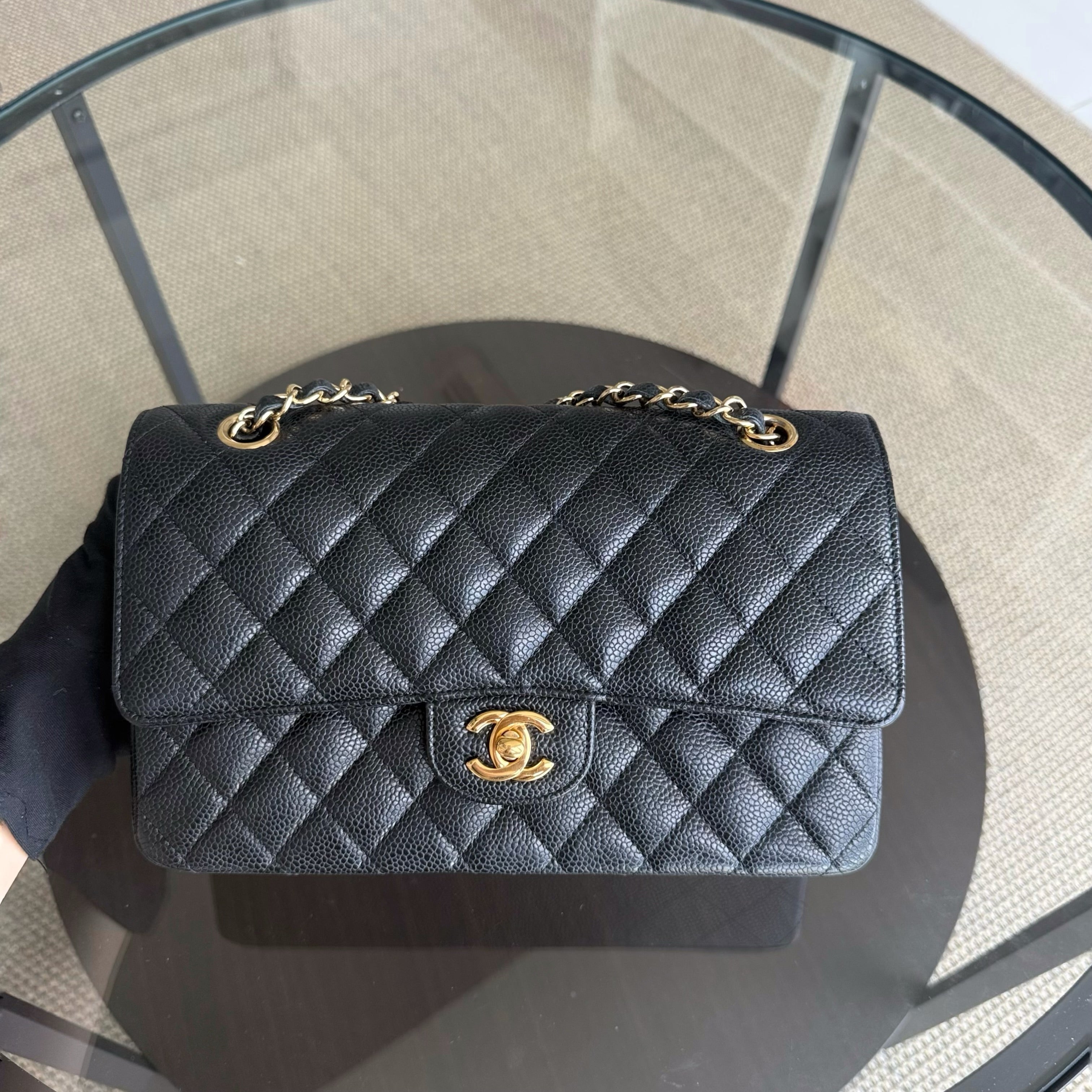 Chanel Classic Flap Medium - Caviar 25CM Quilted Grained Calfskin Black Gold Hardware Series 19