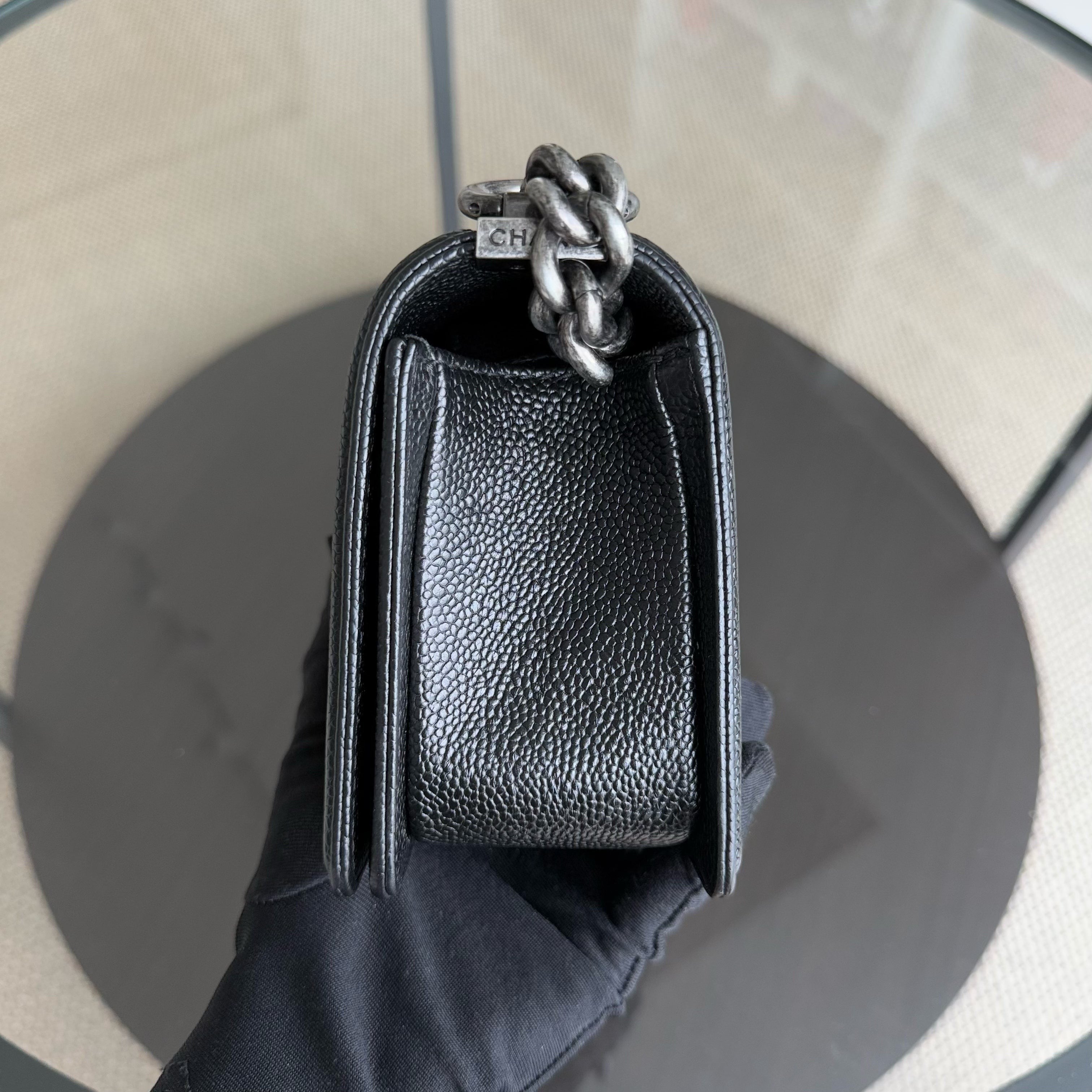 Chanel Boy Small - Caviar 20CM Quilted Black Ruthenium Silver Hardware Series 23