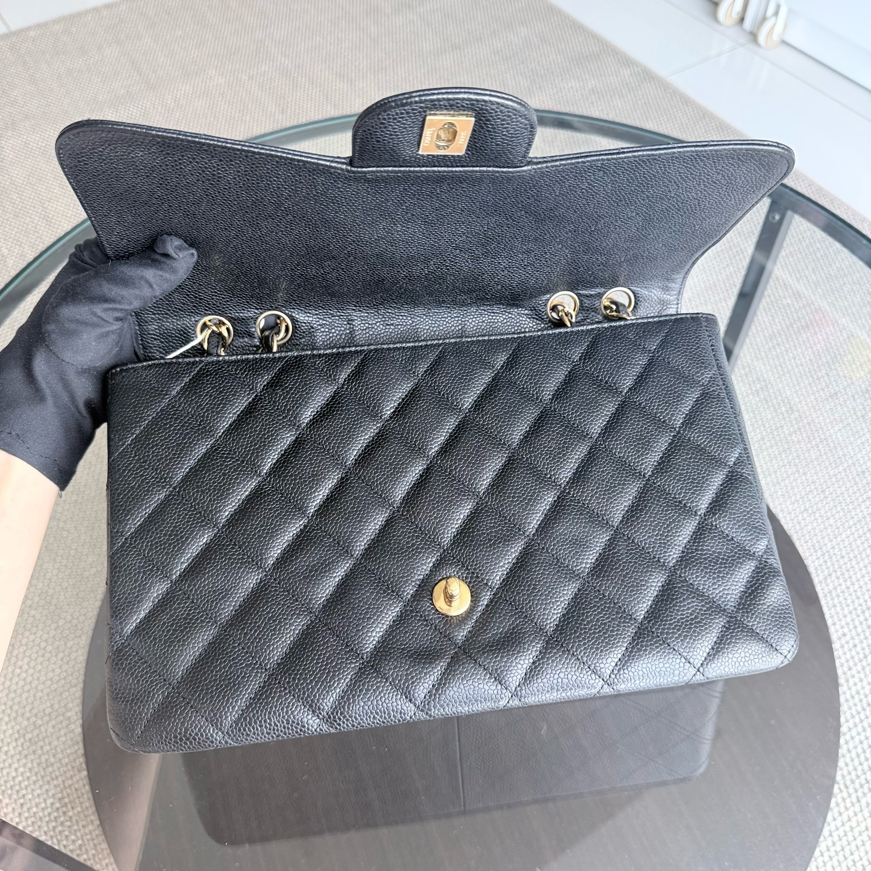 Chanel Classic Flap Jumbo - Caviar 30CM Single Flap Quilted Black Gold Hardware Series 13