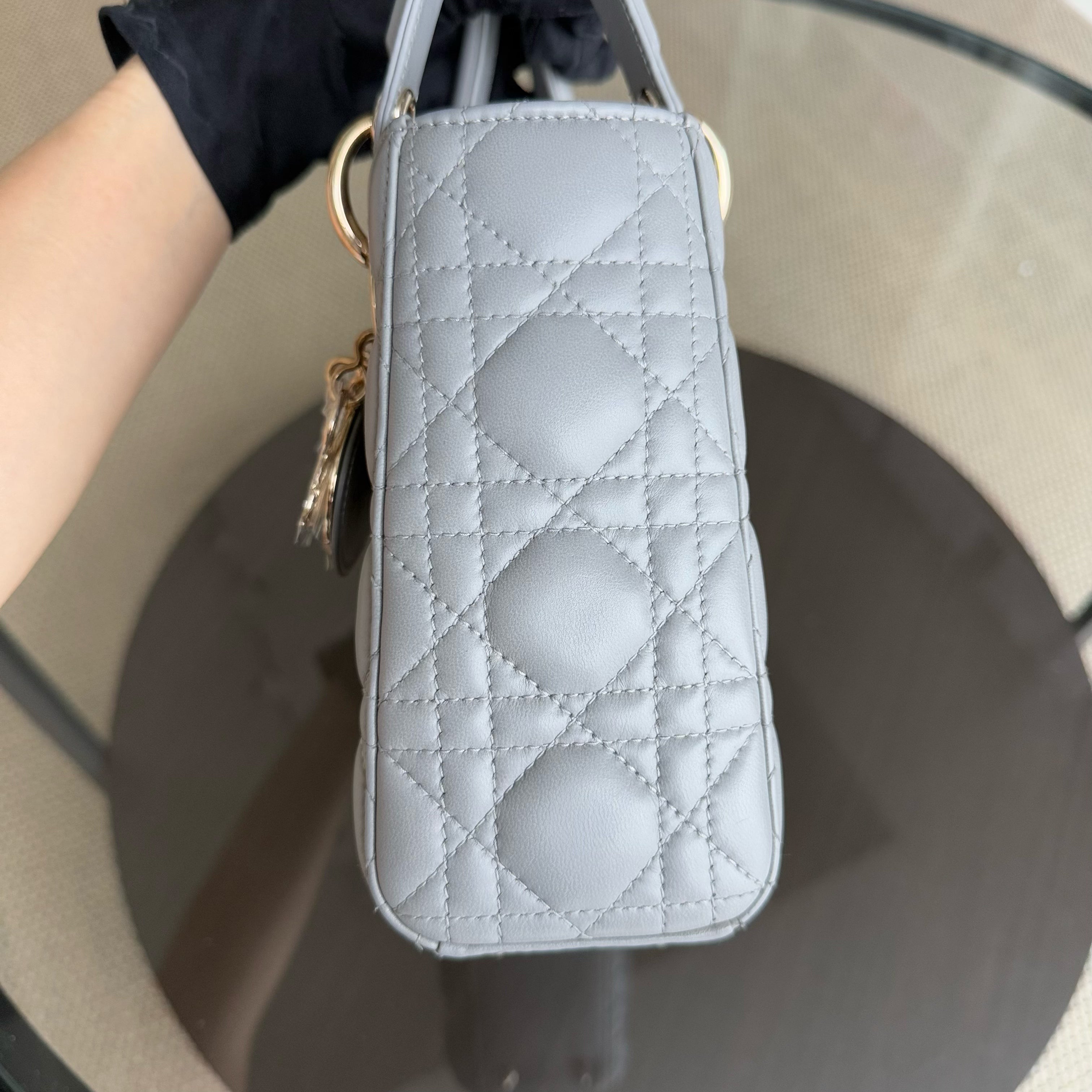 Dior Lady Small - Cannage Lambskin Grey Gray Gold Hardware