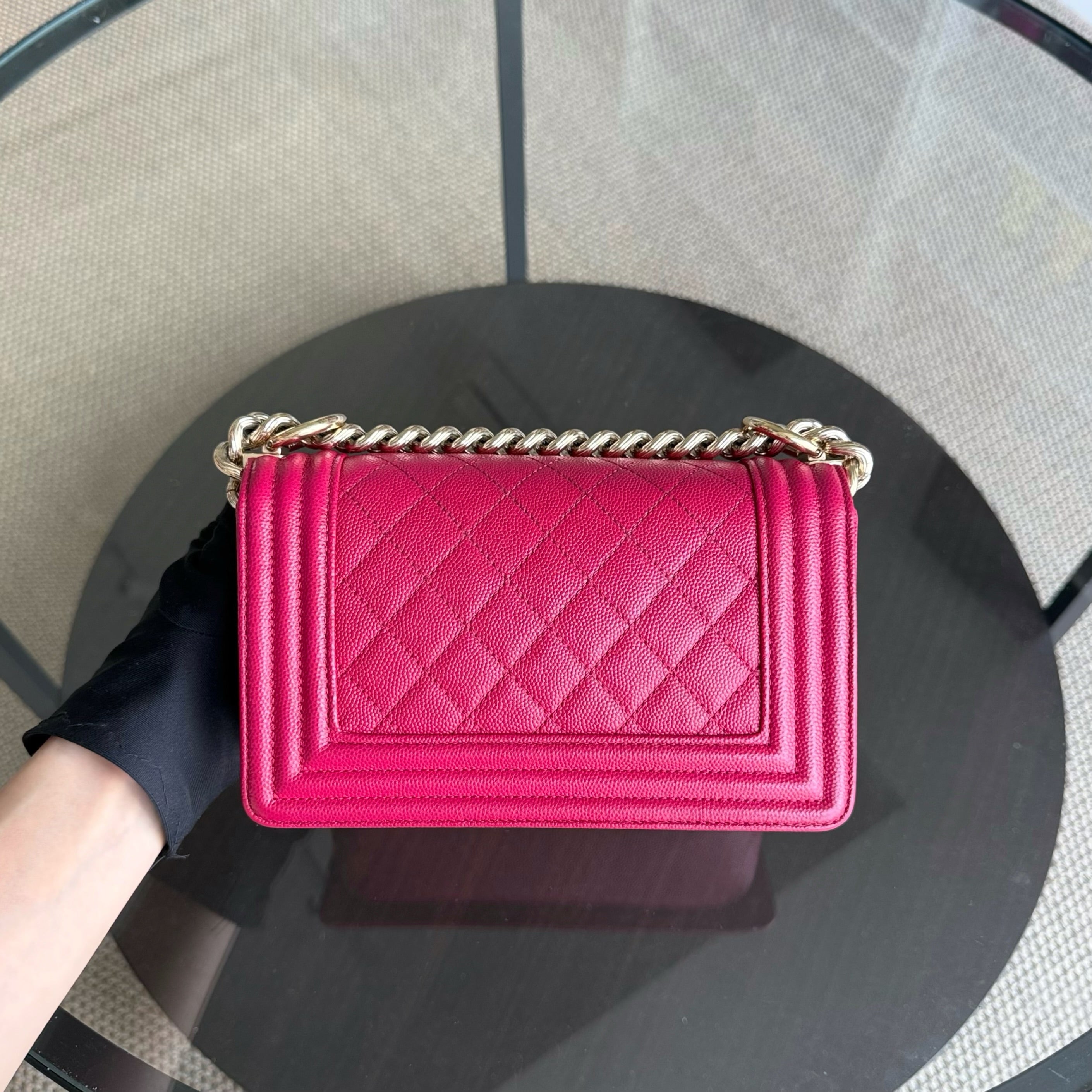 Chanel Boy Small - Caviar 20CM Quilted Pink Gold Hardware Series 23